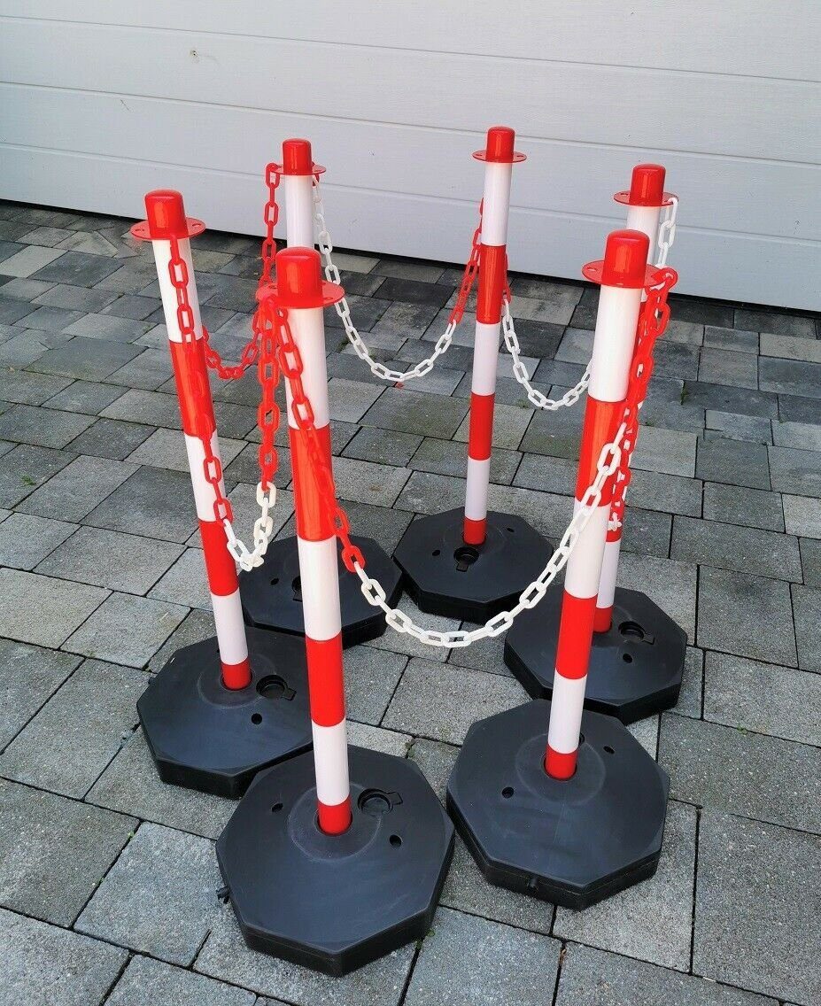 BruKa Absperrpfosten 4 Stück Flexible Pfosten mit 30 Meter Kunststoff Poller Kette (4-tlg), Absperrung