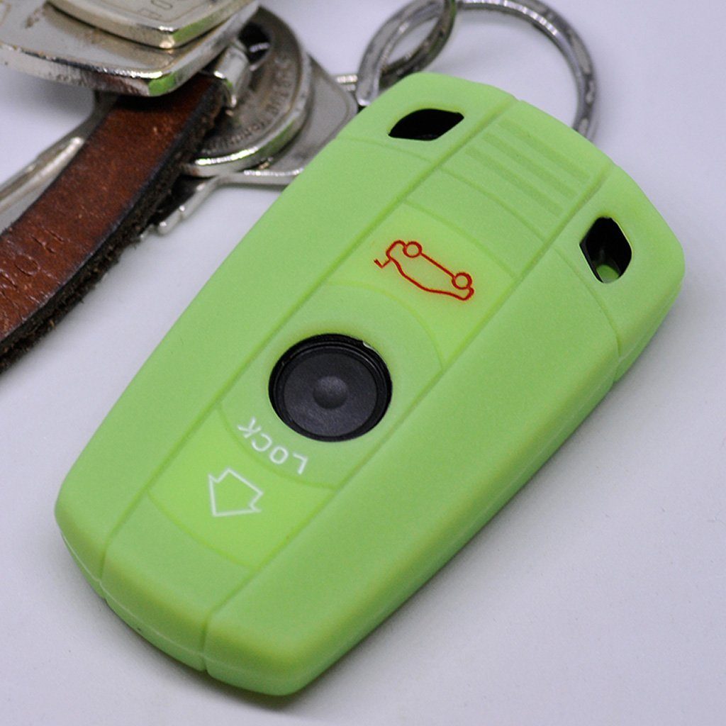 mt-key Schlüsseltasche Autoschlüssel Softcase Silikon Schutzhülle fluoreszierend Grün, für BMW E90 E91 Z4 E87 E60 E71 E72 E81 E82 E88 E89 1er 5er ab 2008