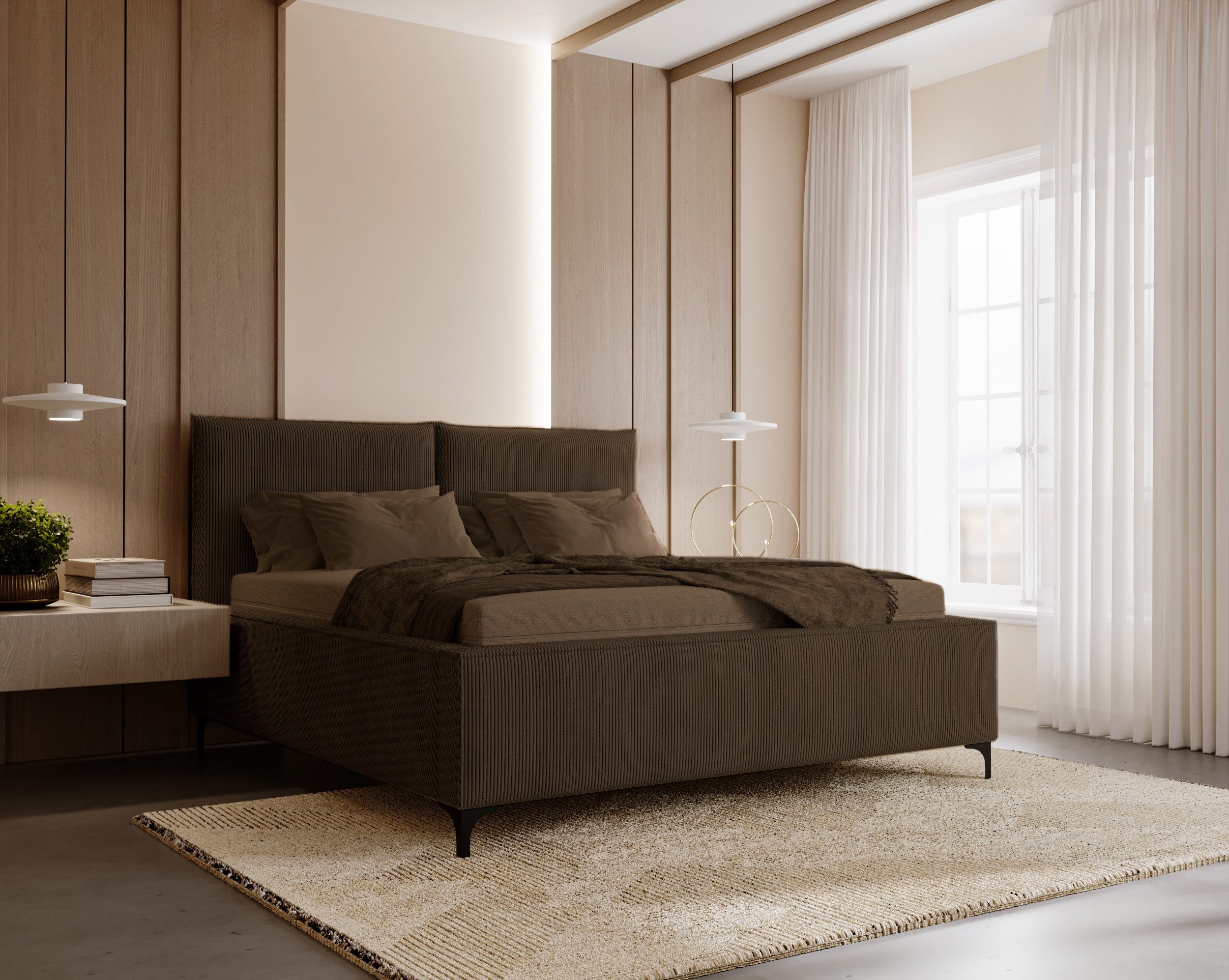 Compleo Polsterbett mit Metallfüßen "LEO", elegant und modern, Cordstoff oder Samt (34 Lattenrost mit Metallrahmen), 140x200 160x200 180x200 200x200cm