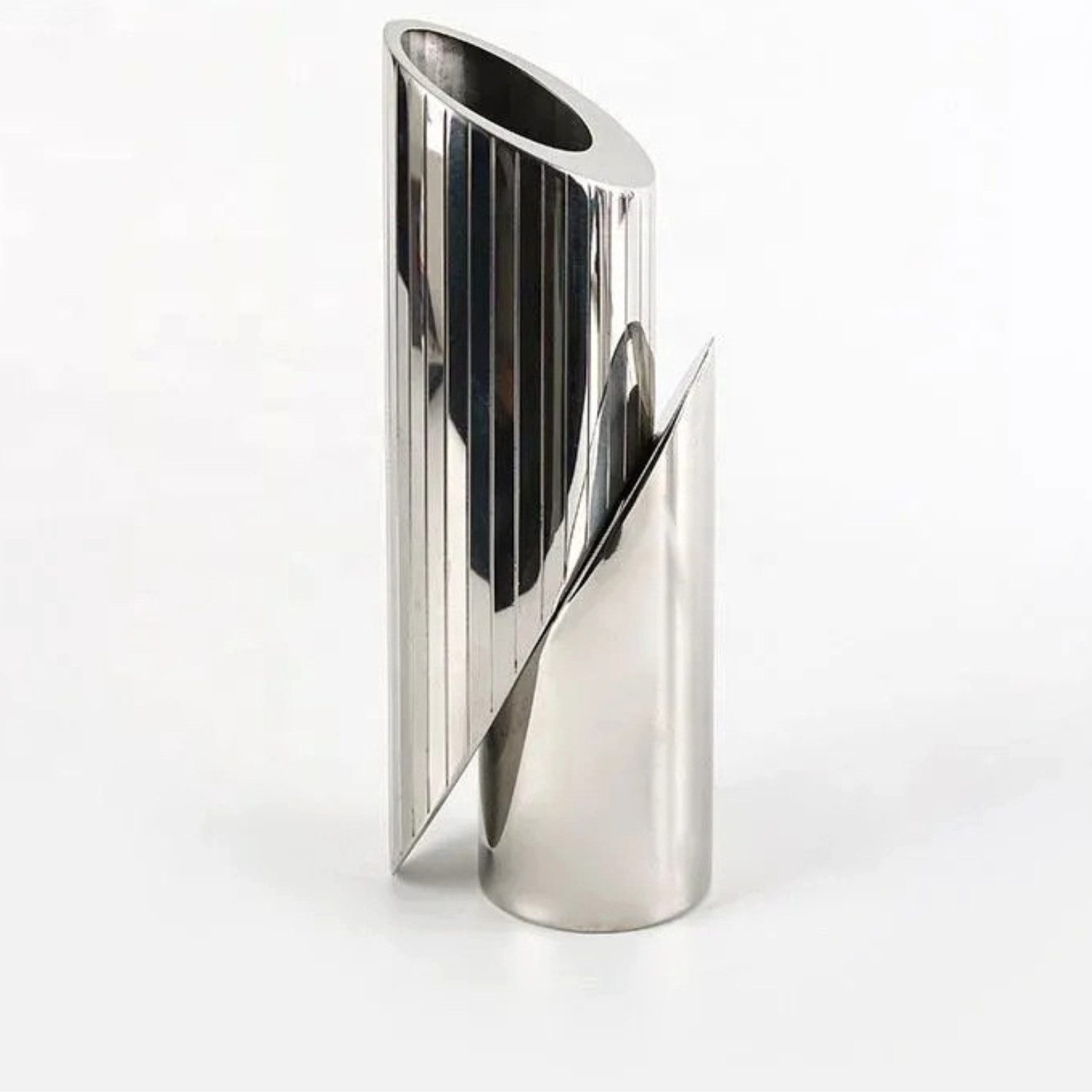 Quality Elegance Dekovase Edelstahl Vase Silber – Abstrakte Metall Deko Skulptur 35cms