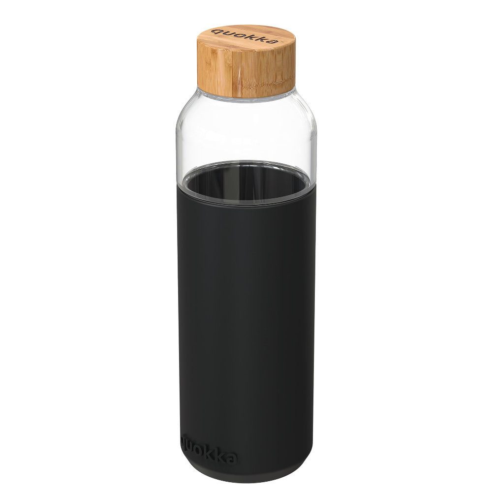 Stor Trinkflasche QUOKKA Flow Glasflasche Wasserflasche antirutsch Cover 660 ml, Bambus Deckel, antirutsch Cover
