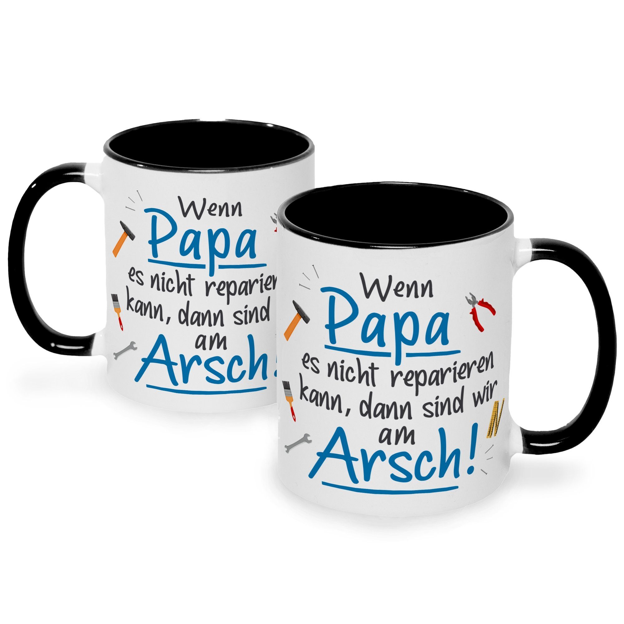 für Papa Lustige Tasse Tasse Geschenke Papa mit GRAVURZEILE Schwarz - Wenn es Heimwerker - Spruch Bedruckte nicht reparieren für Vatertag Weiß Geschenk -,