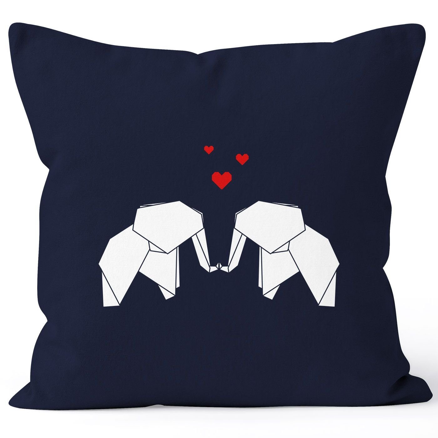 MoonWorks Dekokissen Kissenbezug Origami Elefanten Pärchen Paar verliebt Liebe Kissen-Hülle Deko-Kissen Baumwolle MoonWorks® navy