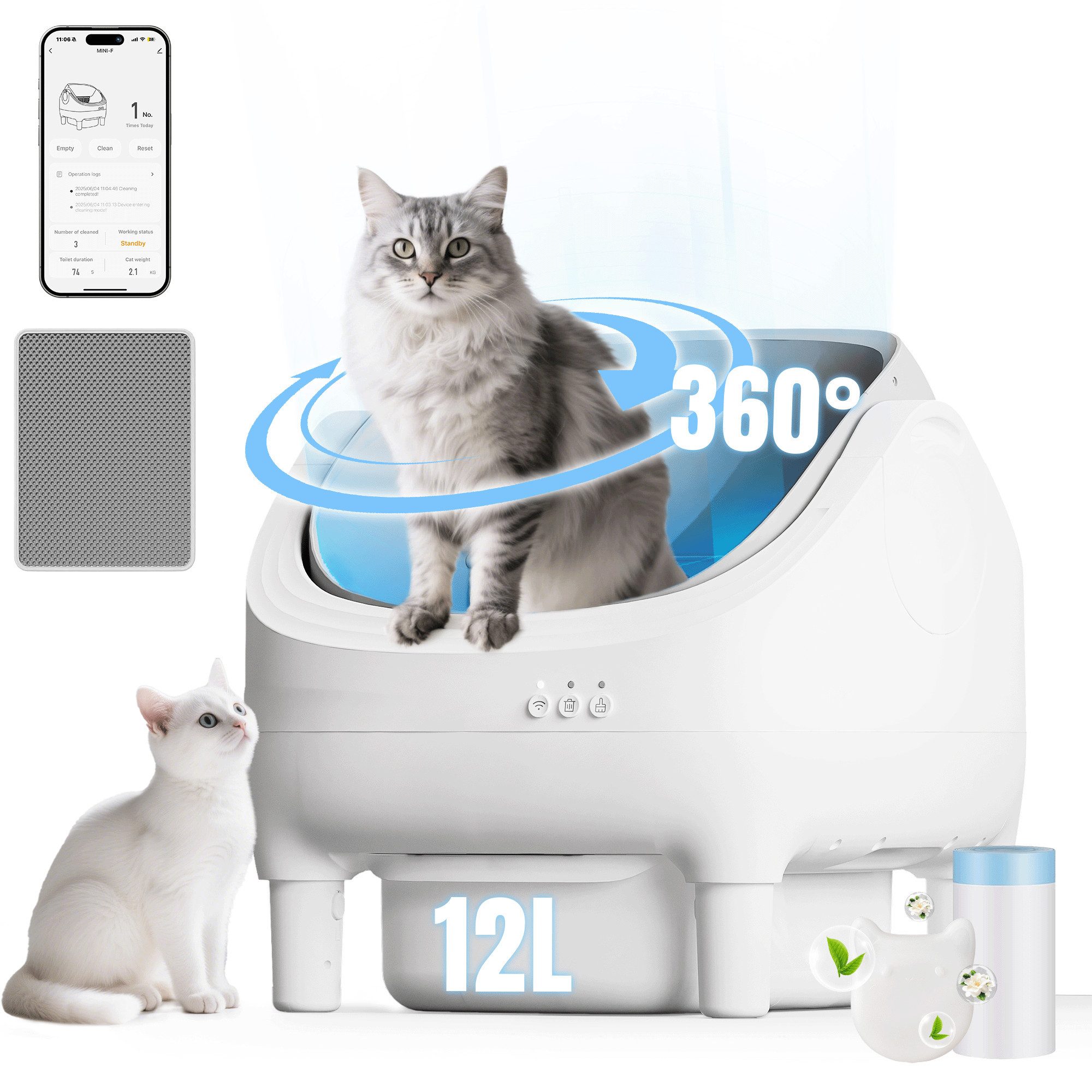 HOMALL Katzentoilette Oben offene Automatische Katzenklo selbstreinigend Katzentoilette XXL, Große Fassungsvermögen,App-Steuerung,für mehrere katzen