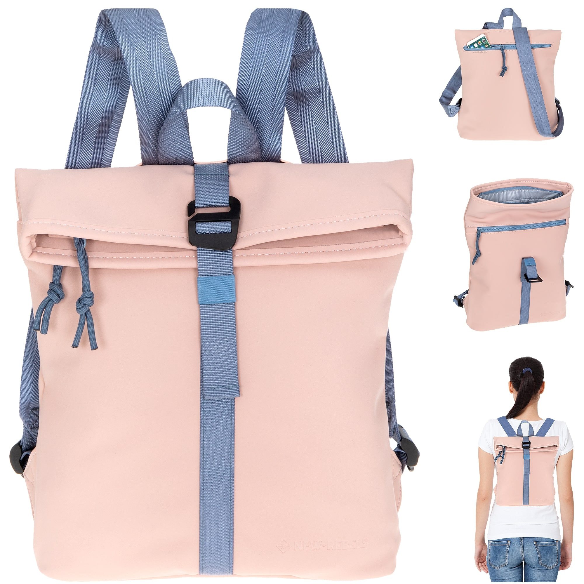 NEW REBELS Freizeitrucksack Damen klein Rucksack Handtasche Tasche, Reise Freizeit Bag wasserabweisend aus Plane + bagboom Etui