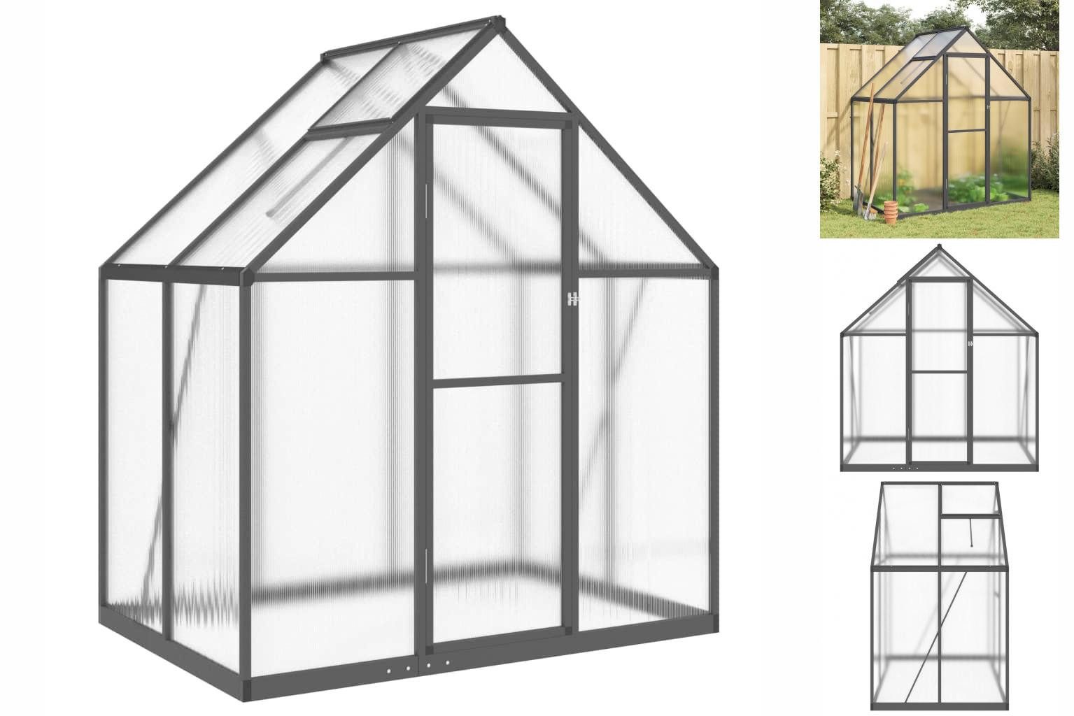 vidaXL Gewächshaus Gewächshaus mit Fundamentrahmen Anthrazit 169x114x195 cm Alu schwarz | Rabatt: 24%