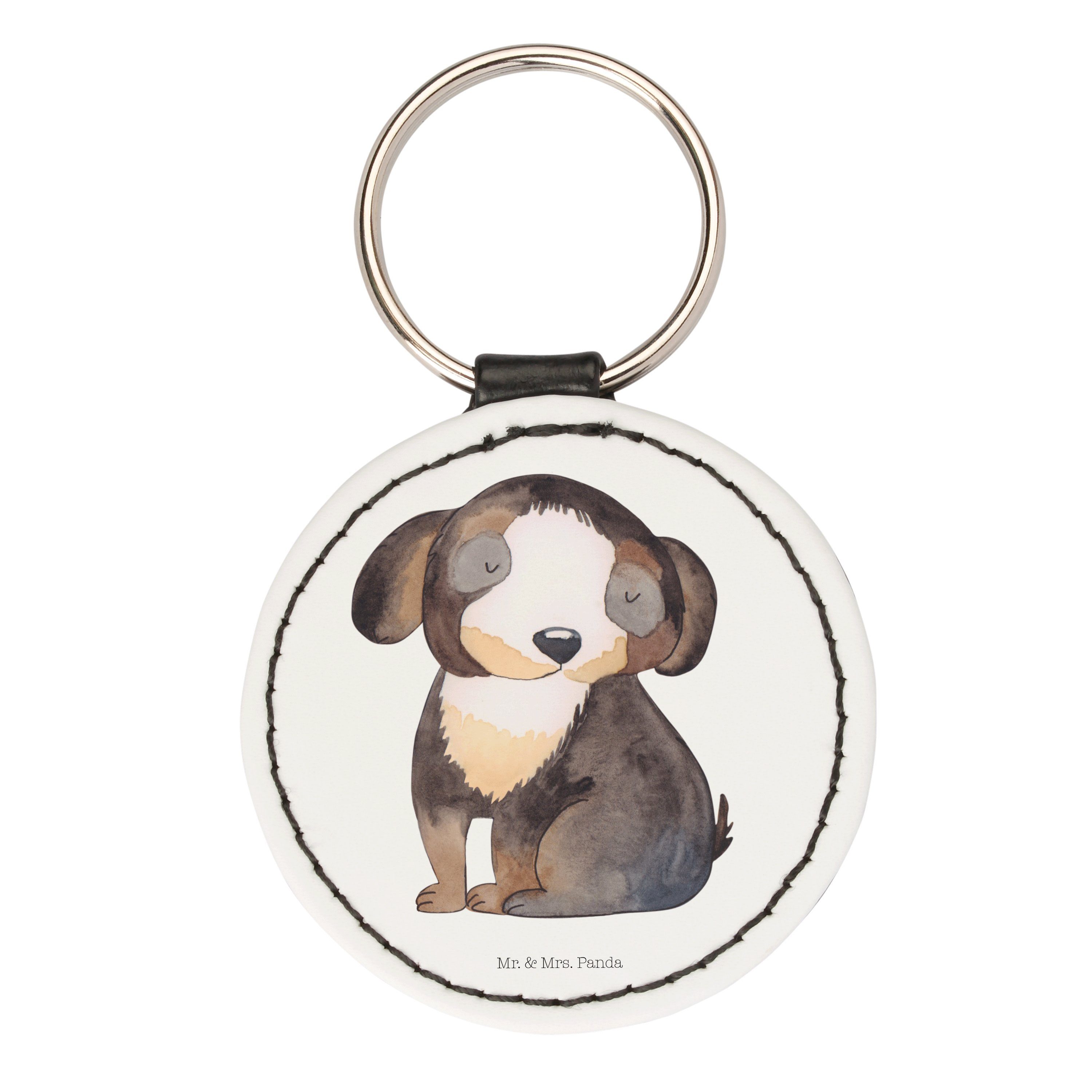 Mr. & Mrs. Panda Schlüsselanhänger Hund entspannt - Weiß - Geschenk, Schlüsselanhänger, flauschig, Hunde (1-tlg)