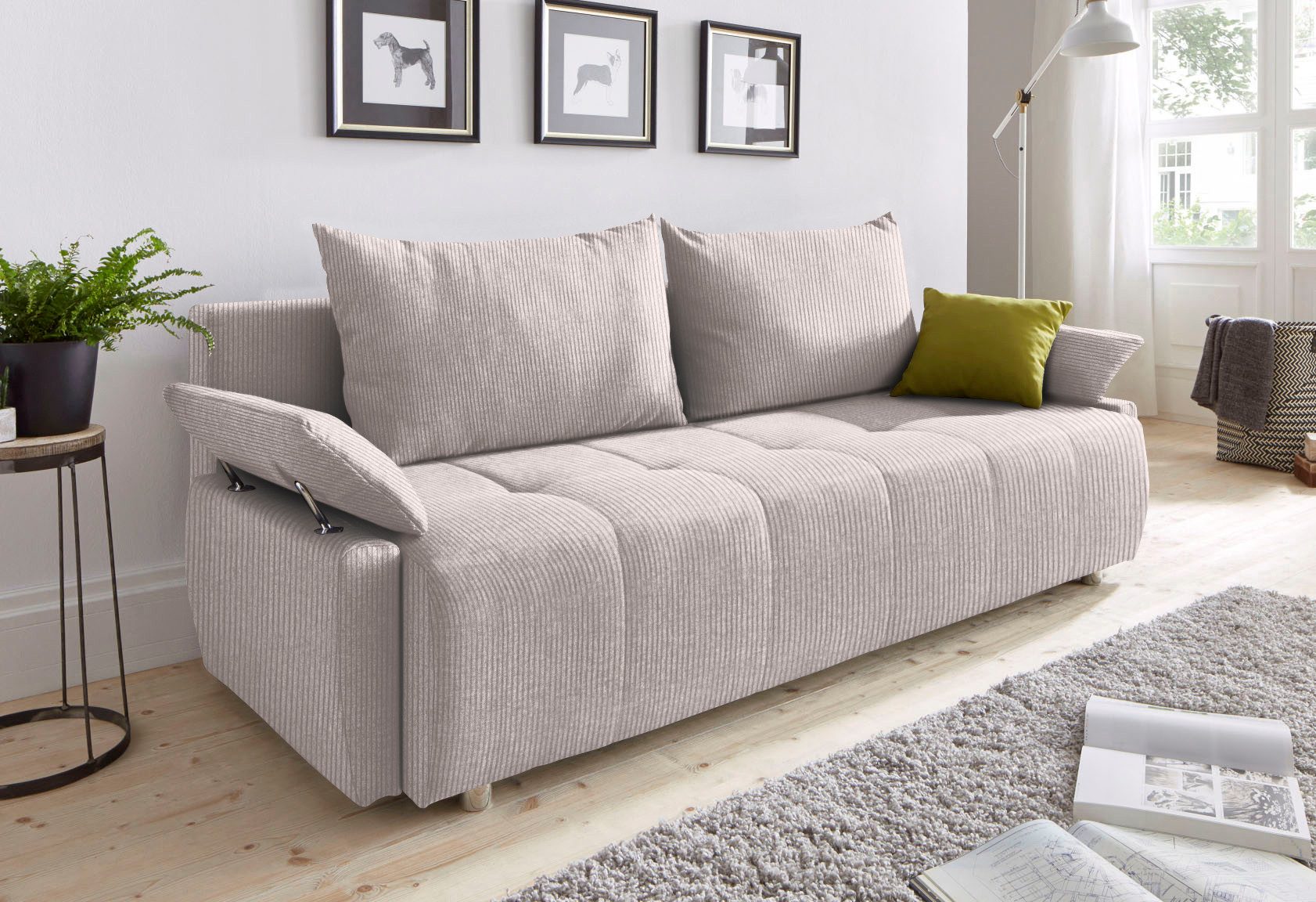 COLLECTION AB Schlafsofa Funtastic, B: 212 cm, Liegefl. 145x187 cm, Armteilverstellung,in Cord, Schlaffunktion, Bettkasten & Zierkissen, Gästebett mit Federkern