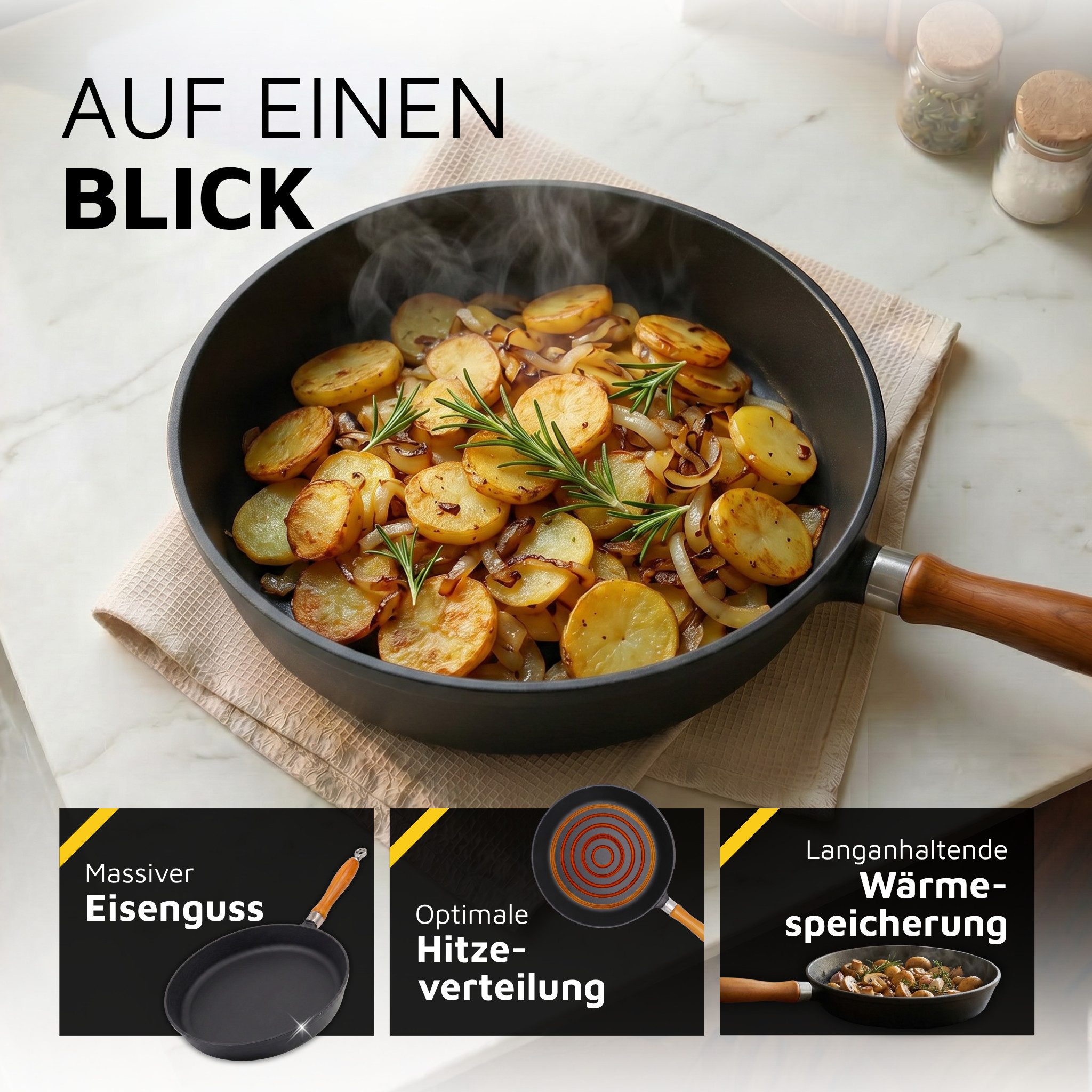 Krüger Bratpfanne Einsenguss Pfanne RUSTICA, Gusseisen (1-tlg), für Induktions-Kochfelder geeignet