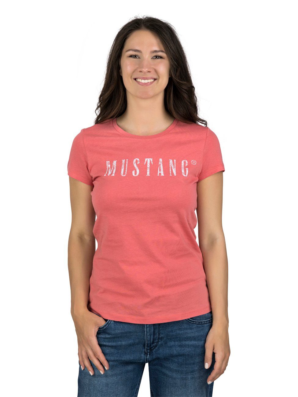 MUSTANG T-Shirt Damen Logo Printshirt Alexia C Logo Slim Fit (1-tlg) Basic günstig online kaufen