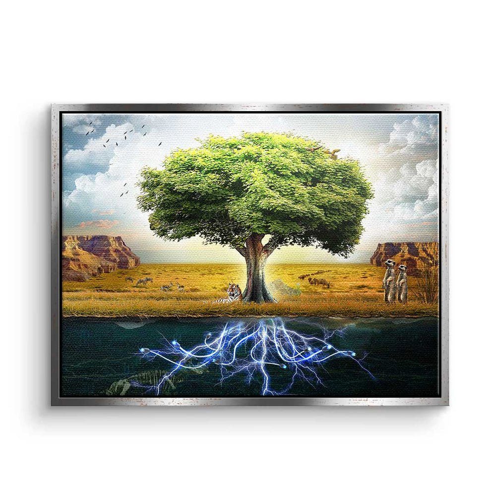 DOTCOMCANVAS® Leinwandbild, Premium Leinwandbild - Baum - Spiritual Tree - Motivationsbild - Min silberner Rahmen