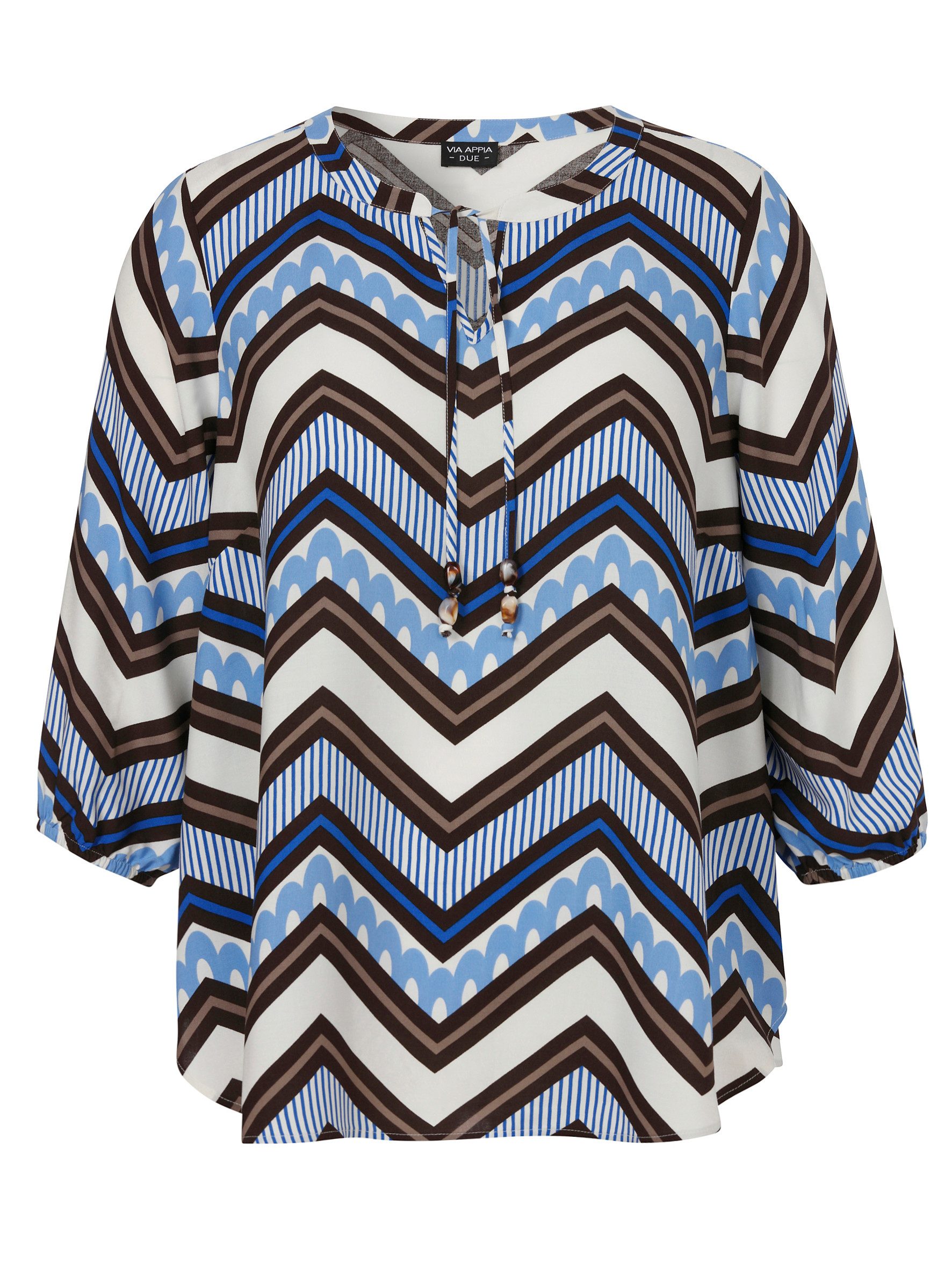 VIA APPIA DUE Klassische Bluse Bluse V-Ausschnitt 3/4 Arm Druck