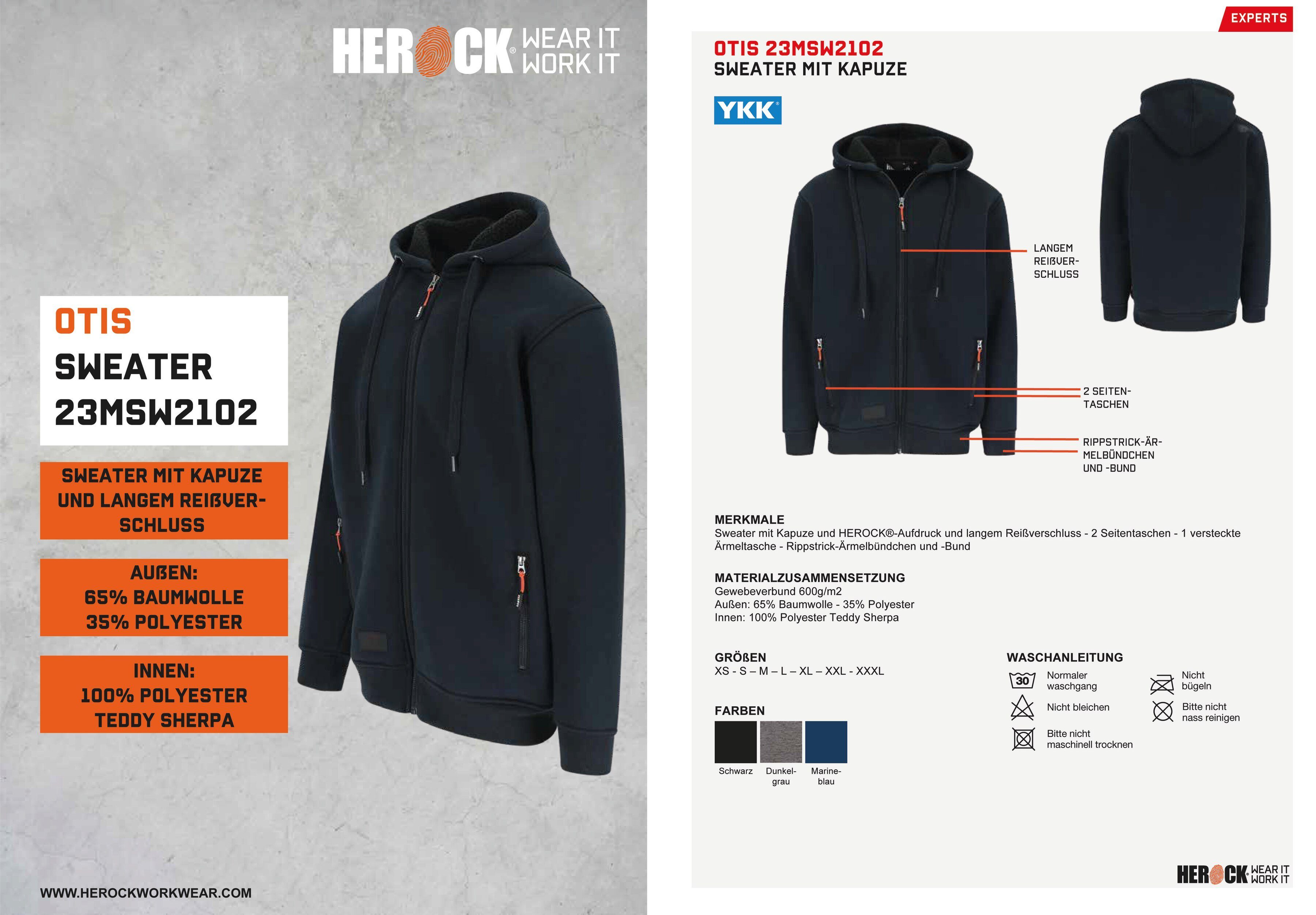 Herock Sweater OTIS marine angenehm Mit und Kapuze, warm Reißverschluβ, langem HEROCK®-Aufdruck