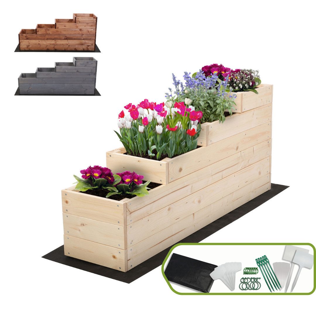 Modo24 Hochbeet ZP07 Kräuterbeet Pflanzbeet Holz Stufen Treppe Höhe 54 cm (FSC-Holz Gartenbeet Holz Garten viele Größen bis 120 cm und 4 Farben)