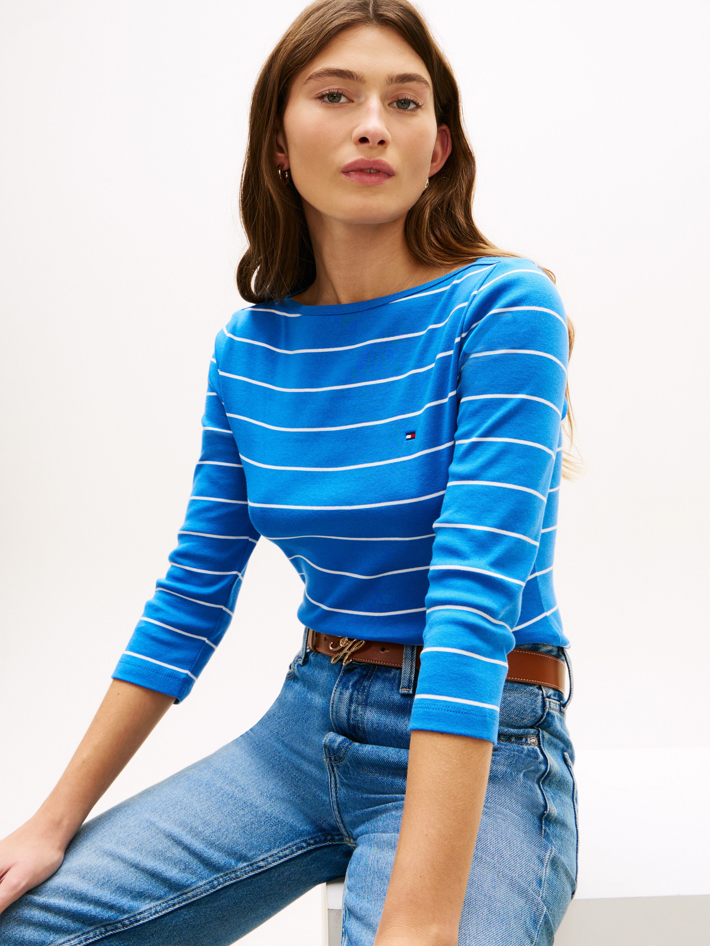 Tommy Hilfiger 3/4-Arm-Shirt NEW CODY SLIM BOAT-NECK mit Logostickerei
