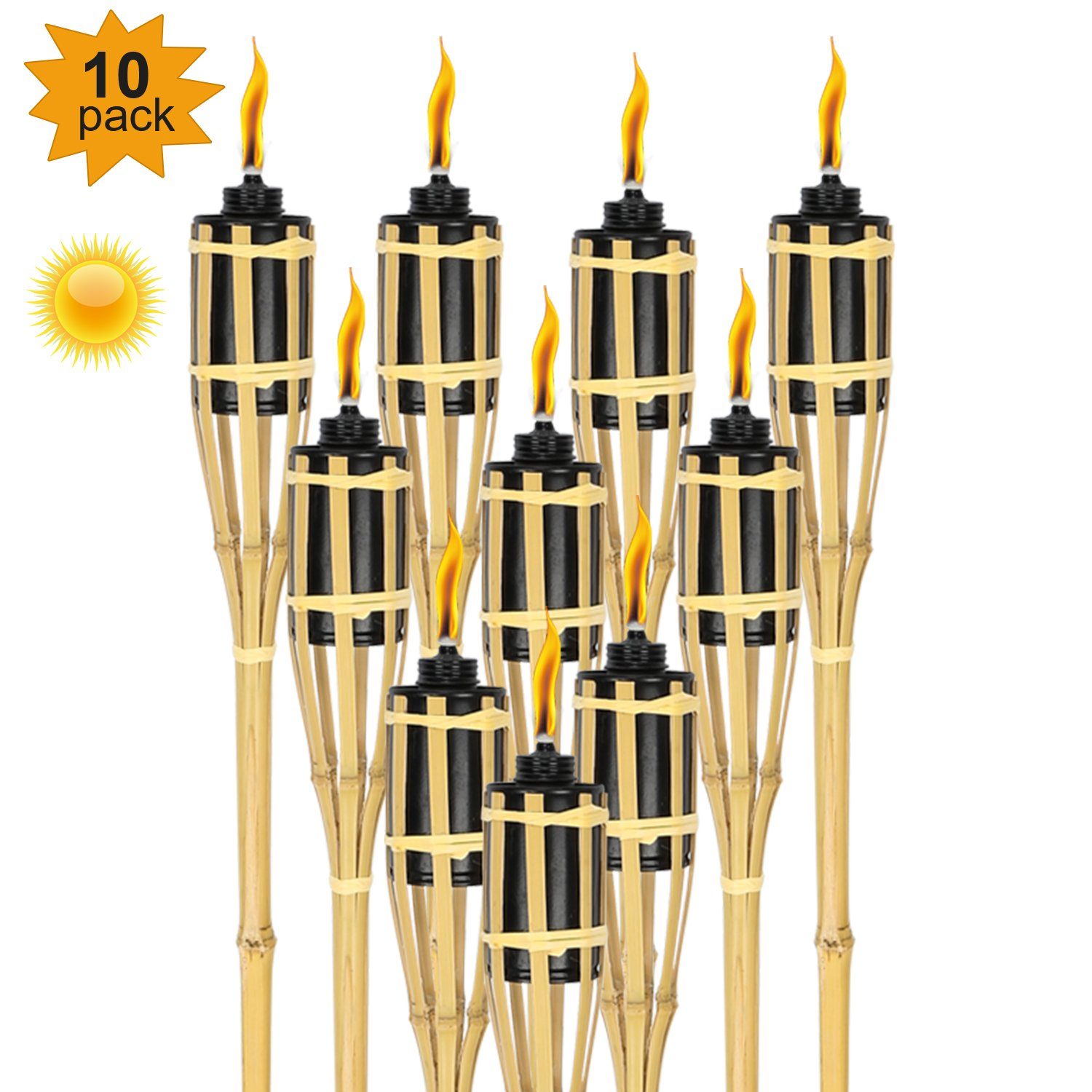 Bambus Lospitch Lampen Set 10x Fackeloel Natur für fackeln, Docht Gartenfackeln Gartenfackel 90cm