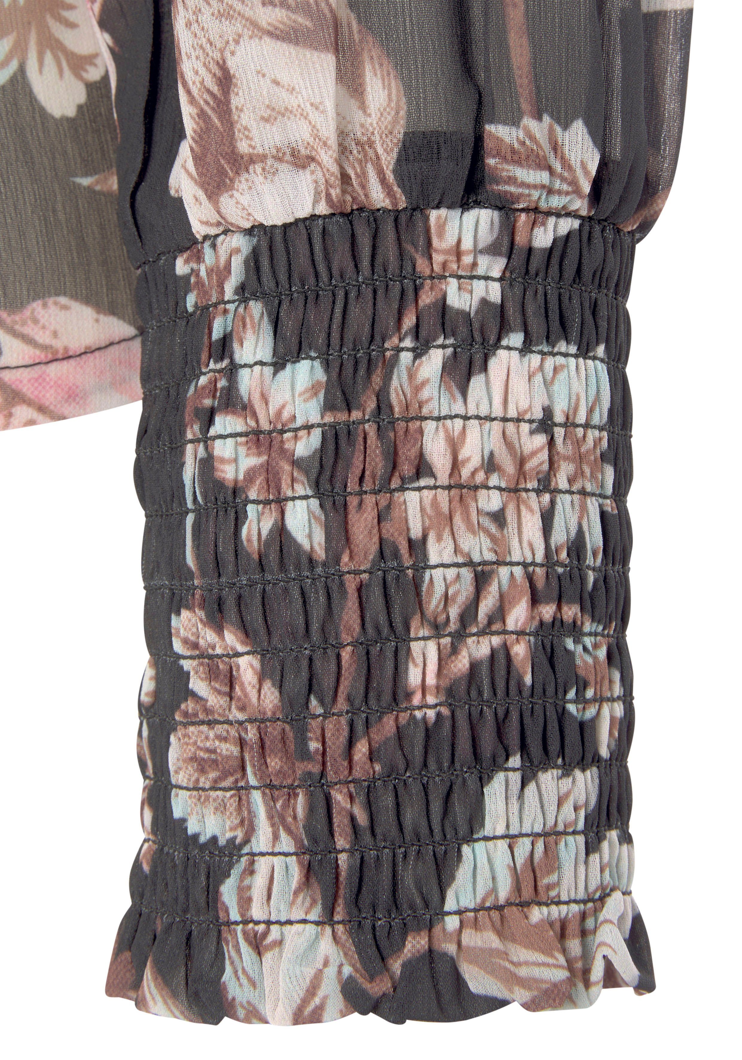 LASCANA Chiffonbluse mit Blumendruck und V-Ausschnitt leicht transparente Damenbluse, geblümtes Blusenshirt, elegant-chic – Bild 5 von 5