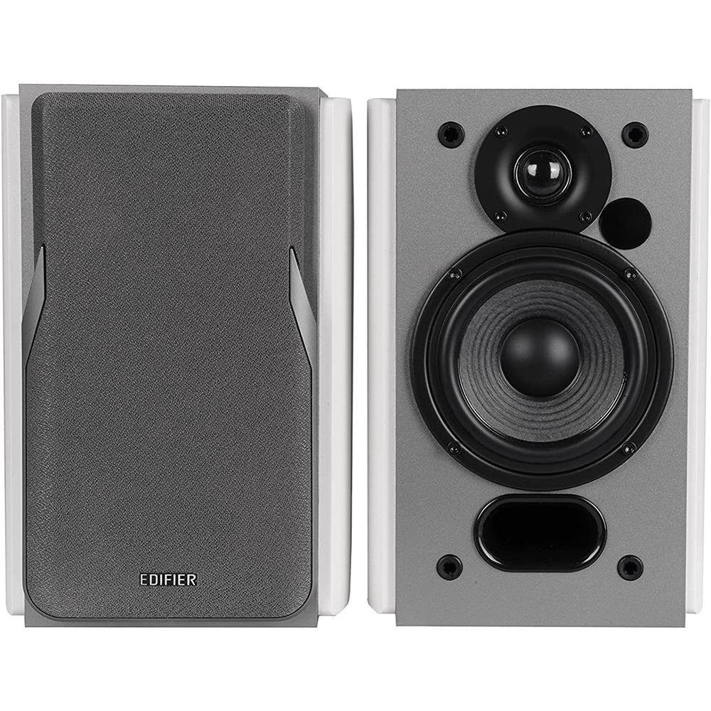 W, Weiß Regal-Lautsprecher Edifier® 2.0 (Bluetooth, seitliche 42 Bässe, Höhen Regler Lautstärke) für und R1380DB Infrarot-Fernbedienung,