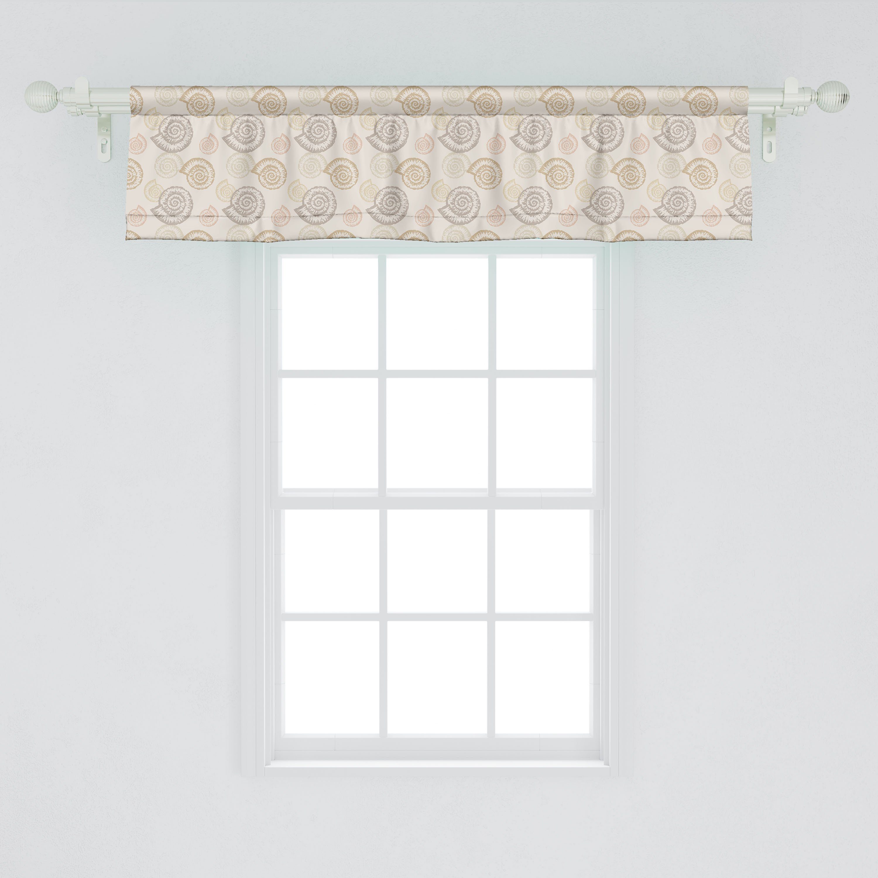 Scheibengardine Vorhang Volant für Küche mit Shells Dekor Microfaser, Schlafzimmer Spiral Ammoniten Abakuhaus, Nautisch Stangentasche