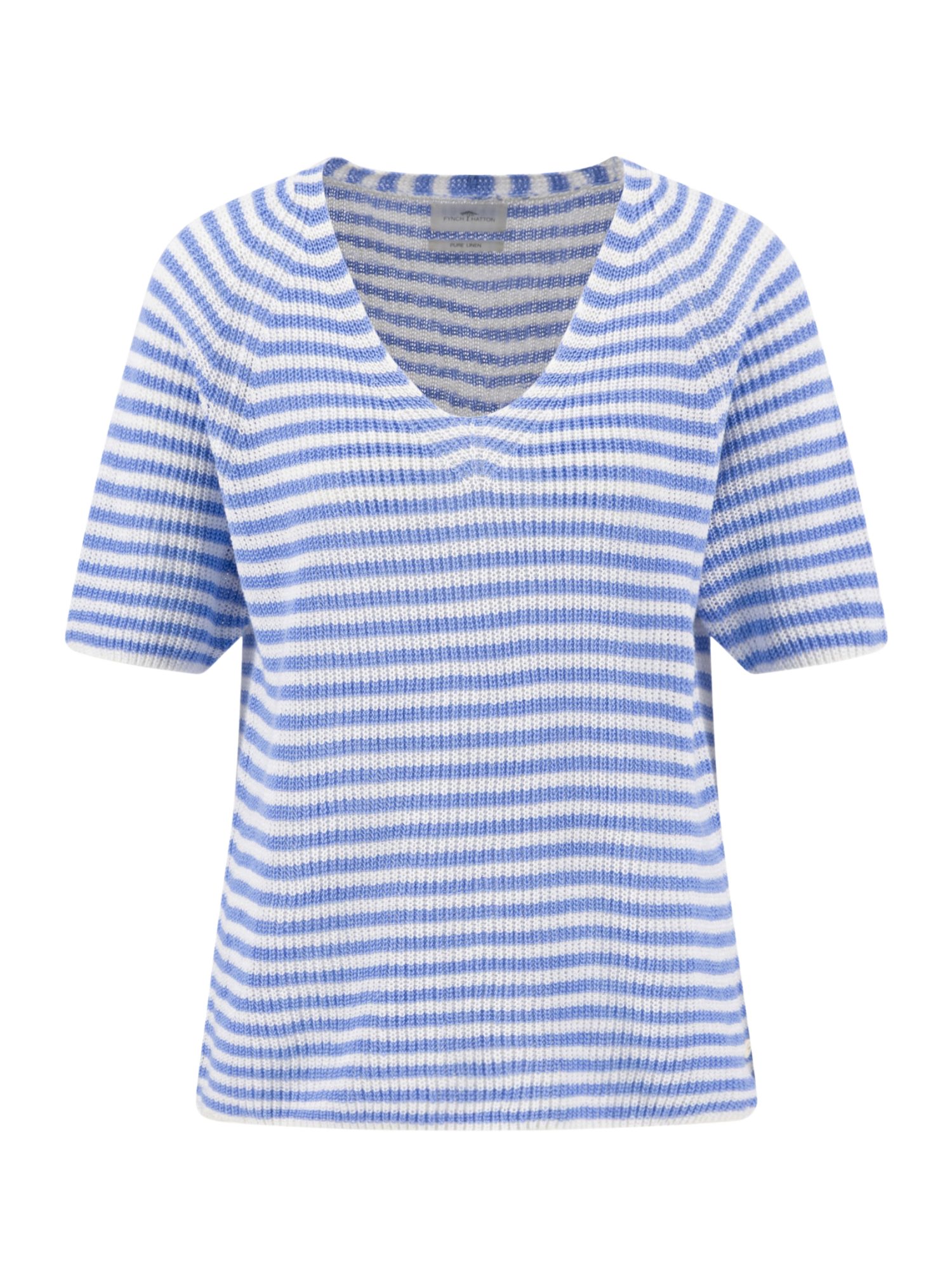 FYNCH-HATTON Kurzarmpullover blau,Casual,Leinen,Gestreift,V-Ausschnitt,Kurz,Casual Fit