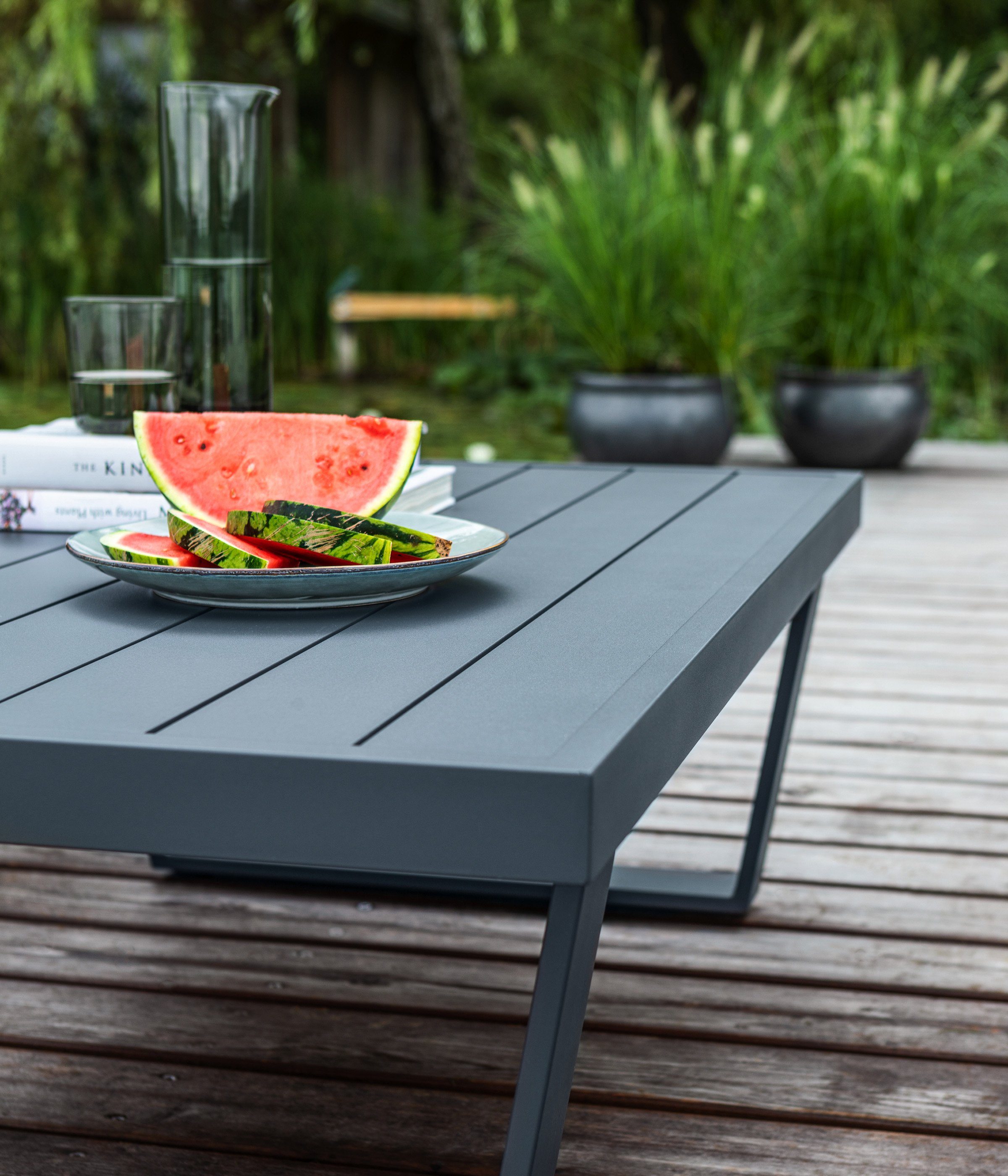 Dehner Gartentisch hochwertigem mit Polster, anwendbare Bellevue Aluminium-Gestell inkl. Lounge Vielseitig 3-teilig, Gartenlounge