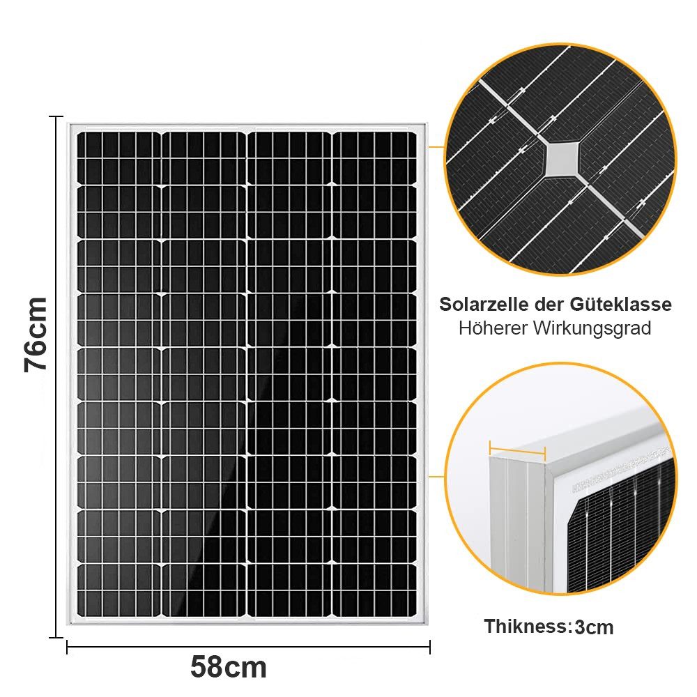 GLIESE Balkonkraftwerk 12V Solarpanel 300W 200W 150W 100W, 100 W, Monokristallin, (Packung, 1-St., 100 Watt Solarmodul), Erweiterbar durch Serien- und Parallelschaltung
