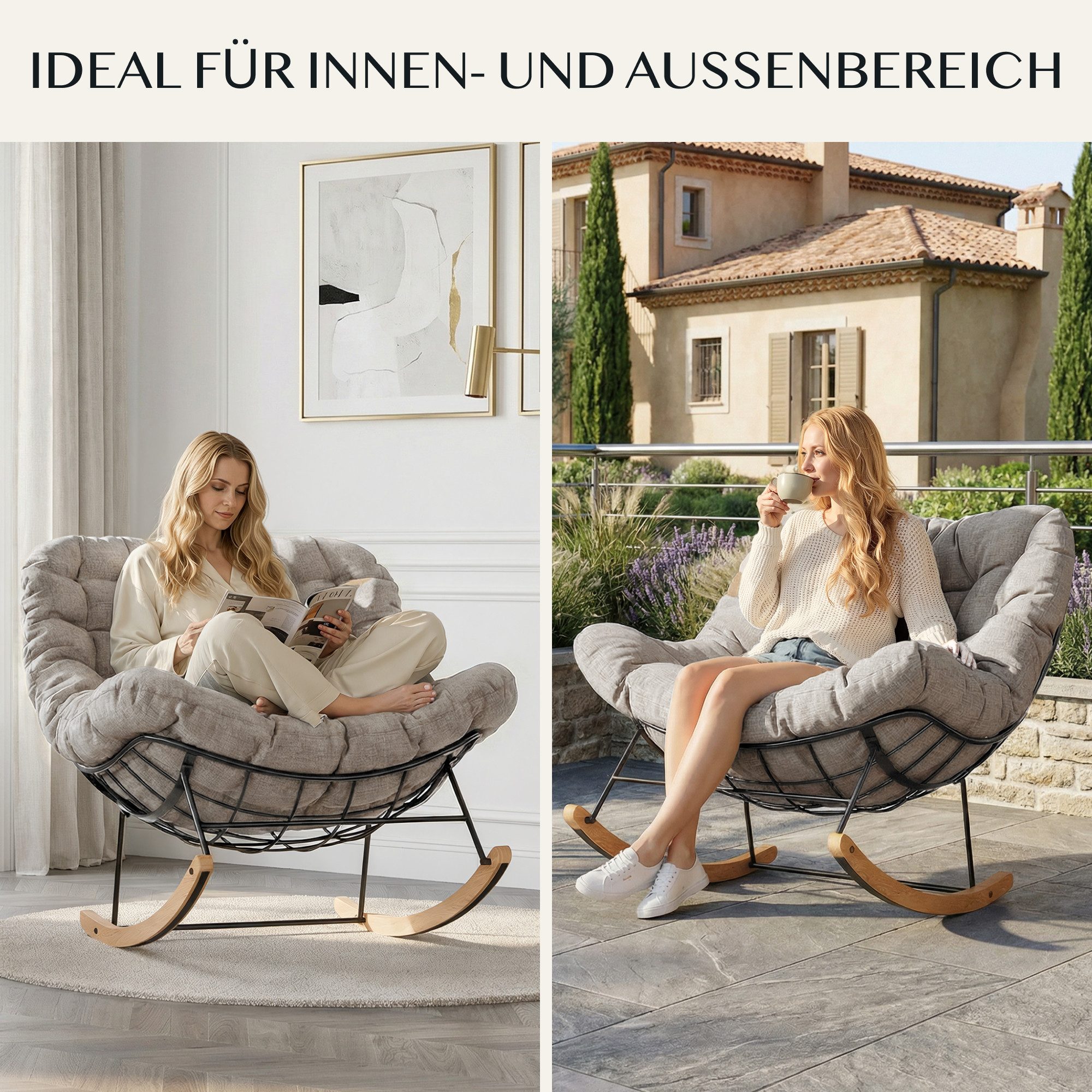 FLEXISPOT Schaukelsessel Komfortabler Loungesessel, Gartenliege mit Kopfkissen (mit sanfter Schaukelfunktion, Kopfkissen & stabilem Metallrahmen), ideal für Bal – Bild 5 von 5