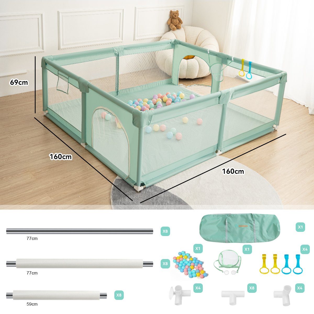 Comomy Laufgitter, Baby Krabbelgitter Kinder Schutzgitter mit Kugeln 160x16 günstig online kaufen