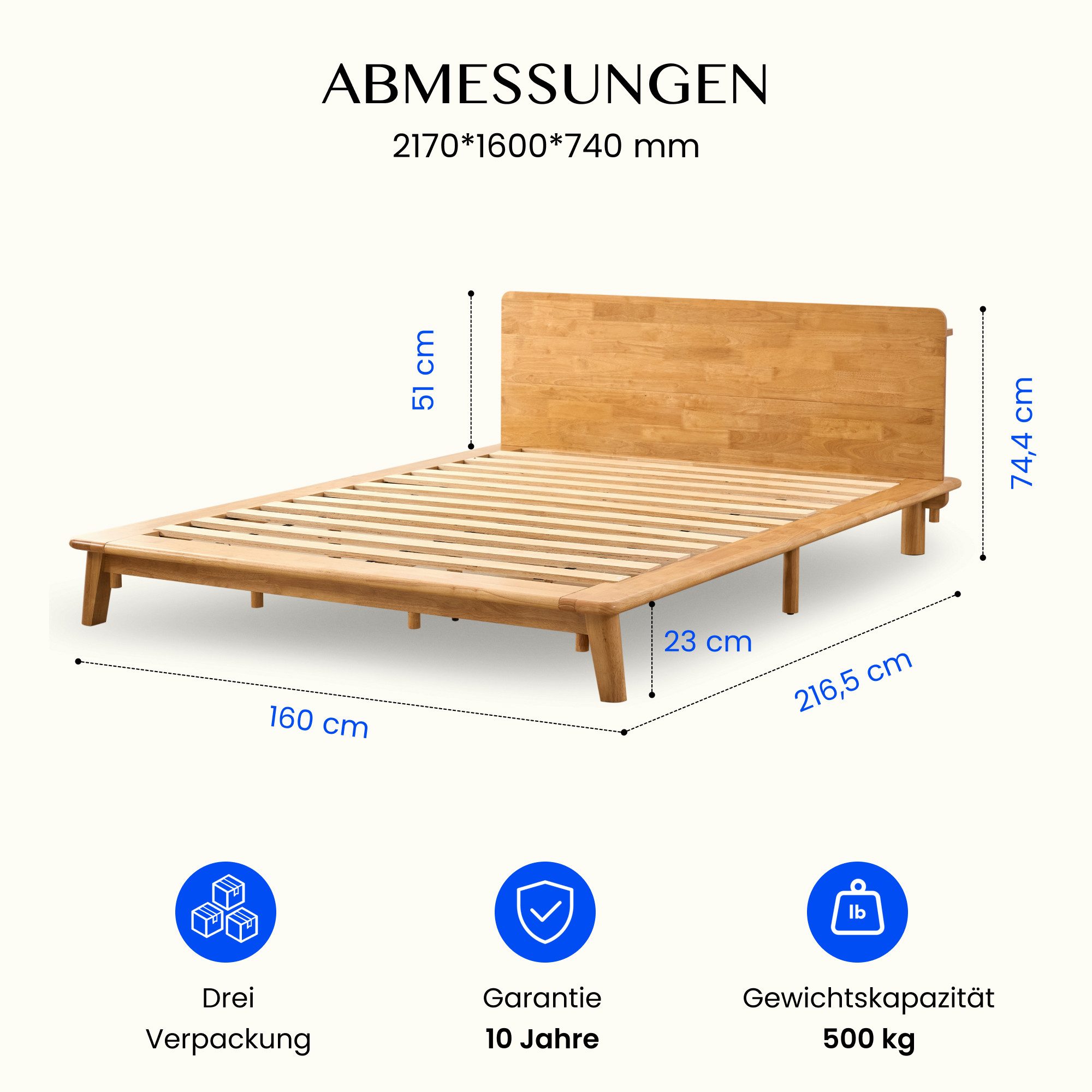 FLEXISPOT Bettgestell aus Gummibaumholz 160x200 cm, JAPANDI Bett aus Massivholz (Massivholz-Plattformbett, bis 500KG, für Matratzen 135-160 cm, inkl. Lattenrost, inkl. Kuscheldecke), werkzeuglose Steckmontage, JAPAN BED, Futonbett, Hako G1
