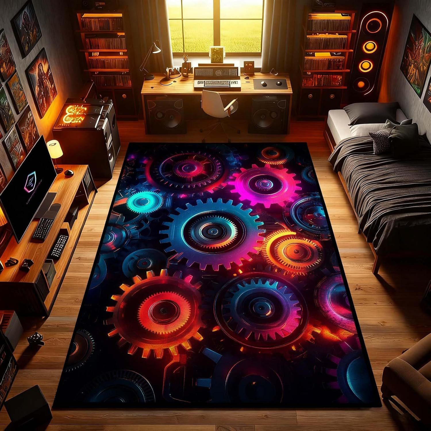 Jumpeak Teppich Cyberpunk-Teppich mit leuchtenden Zahnrädern, Weihnachtsgeschenk, Rechteck, Höhe: 5 mm, Rectangular, 5mm dick, faux cashmere, indoor rug, machin – Bild 5 von 5