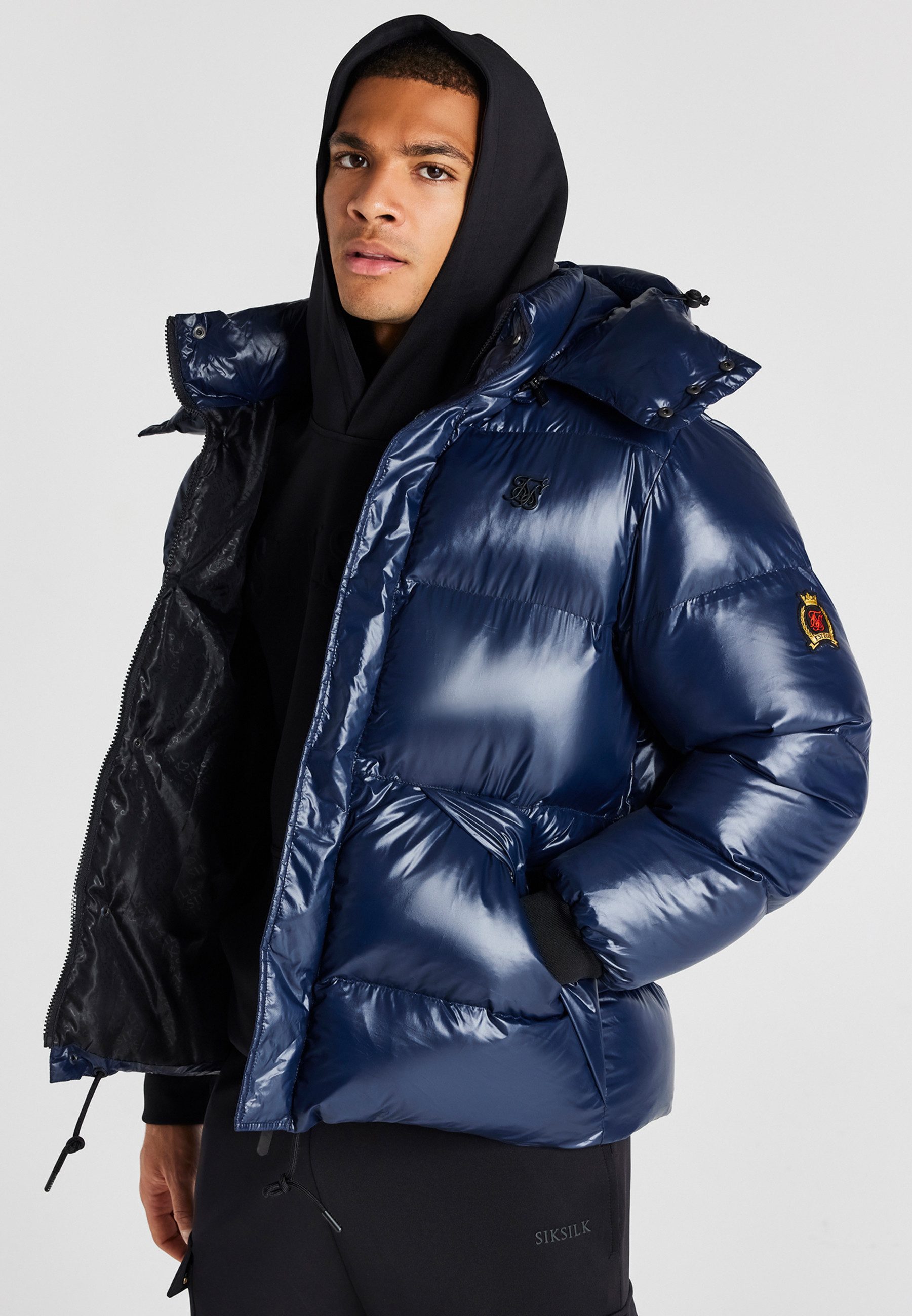 Siksilk Ajourstrickjacke SikSilk Herren Marineblauer Puffer Jacket