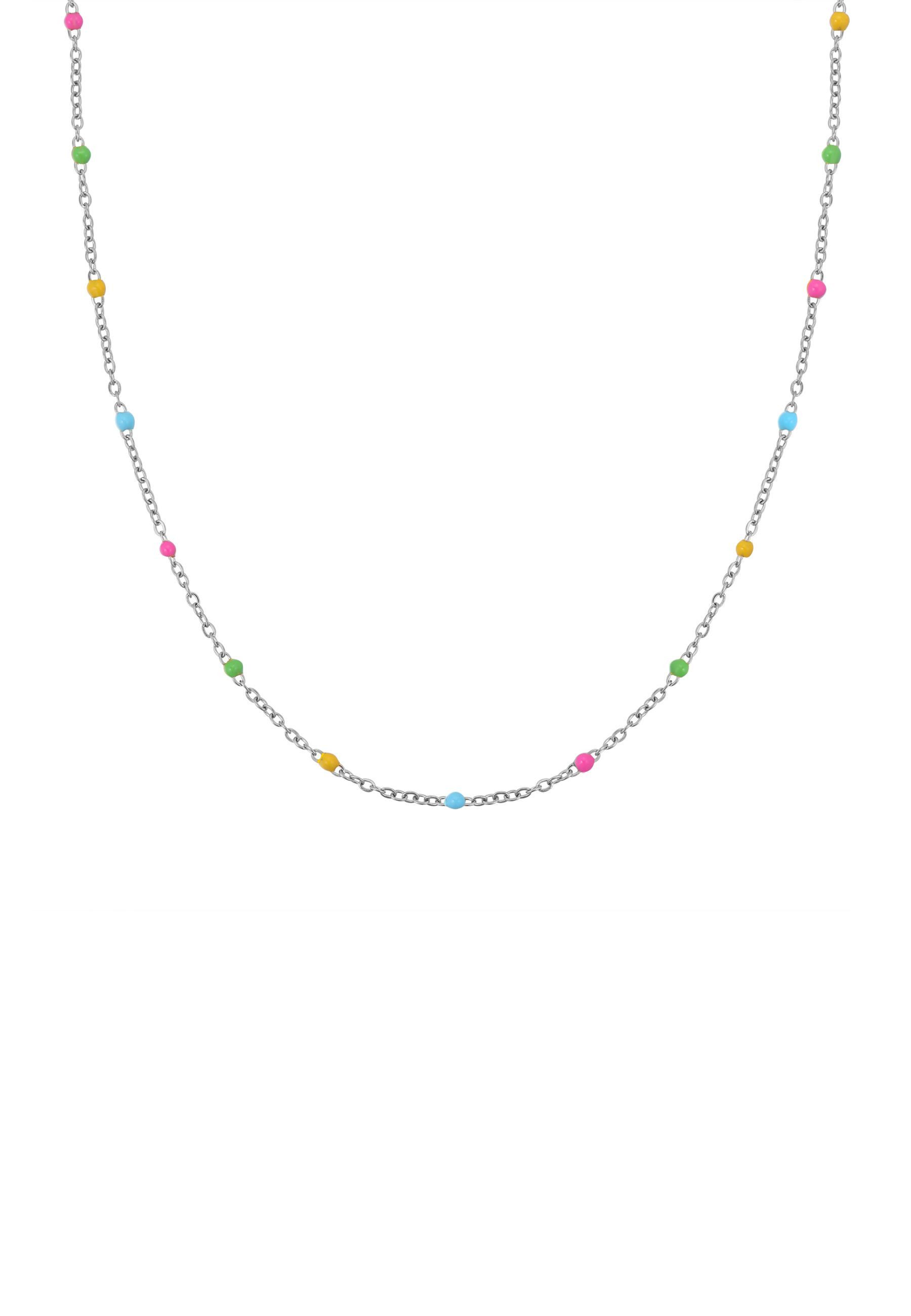 Hey Happiness Charm-Kette Farbharmonie, wasserfeste Halskette, Farbfrohe Edelstahl Kette Damen mit bunten Perlen
