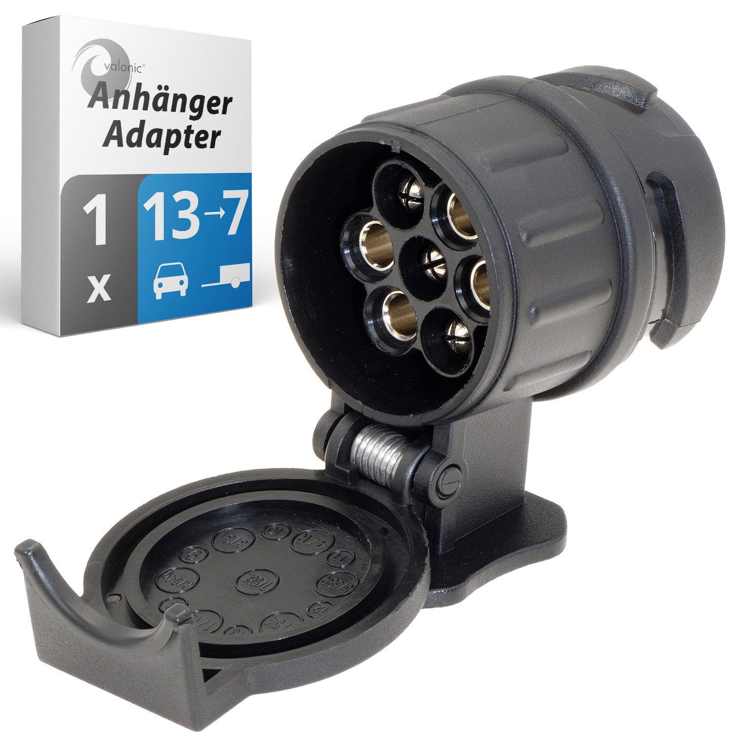 valonic valonic - KFZ Adapter 13 auf 7 pol Anhänger-Adapter 13pol zu 7pol, Auto zu Hänger - Adapter kurz für Pkw, Kfz und LKW, Adapterstück