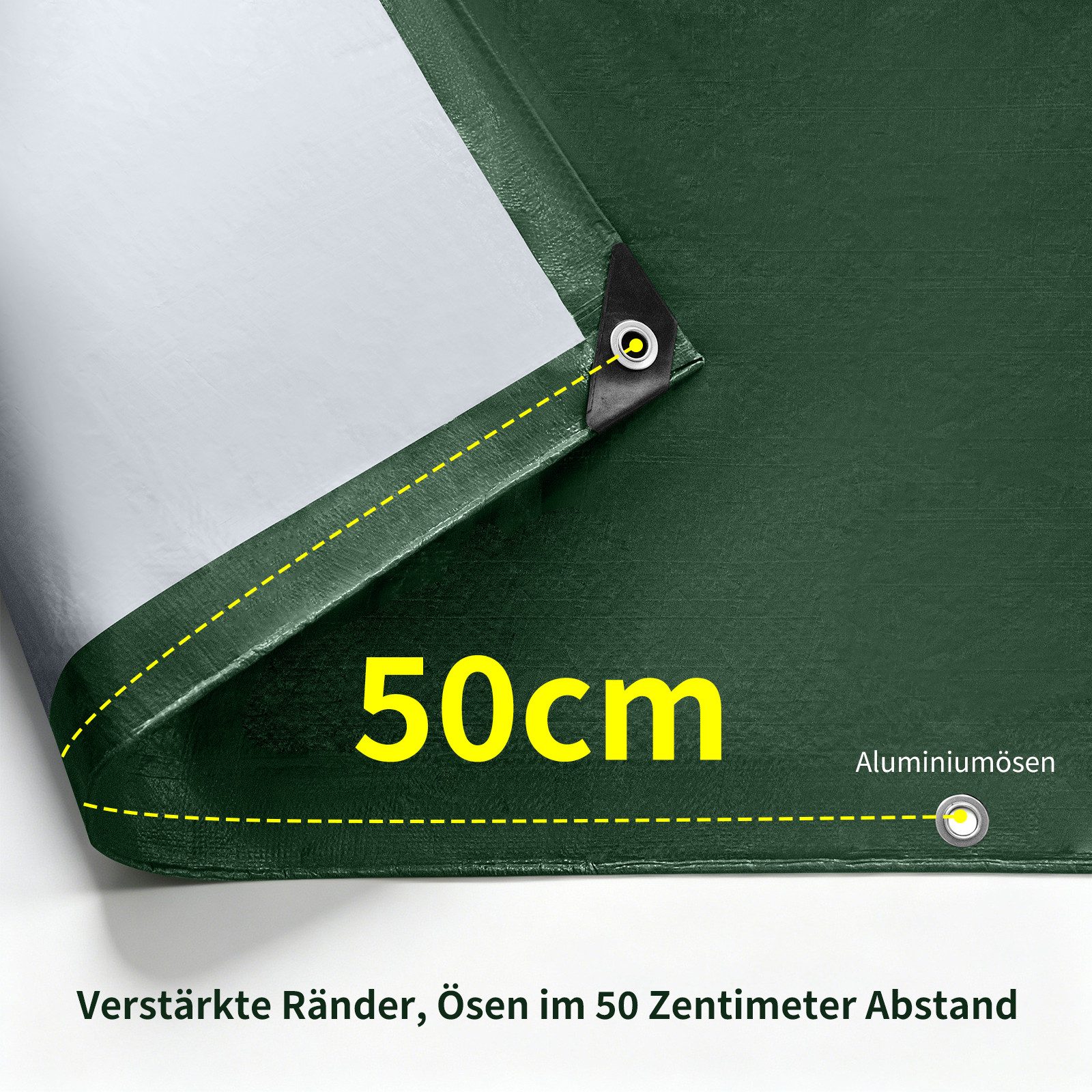 OUNUO Schutzplane Abdeckplane 140 g/m² Wasserdicht Plane mit Ösen Grün/Silber reißfest