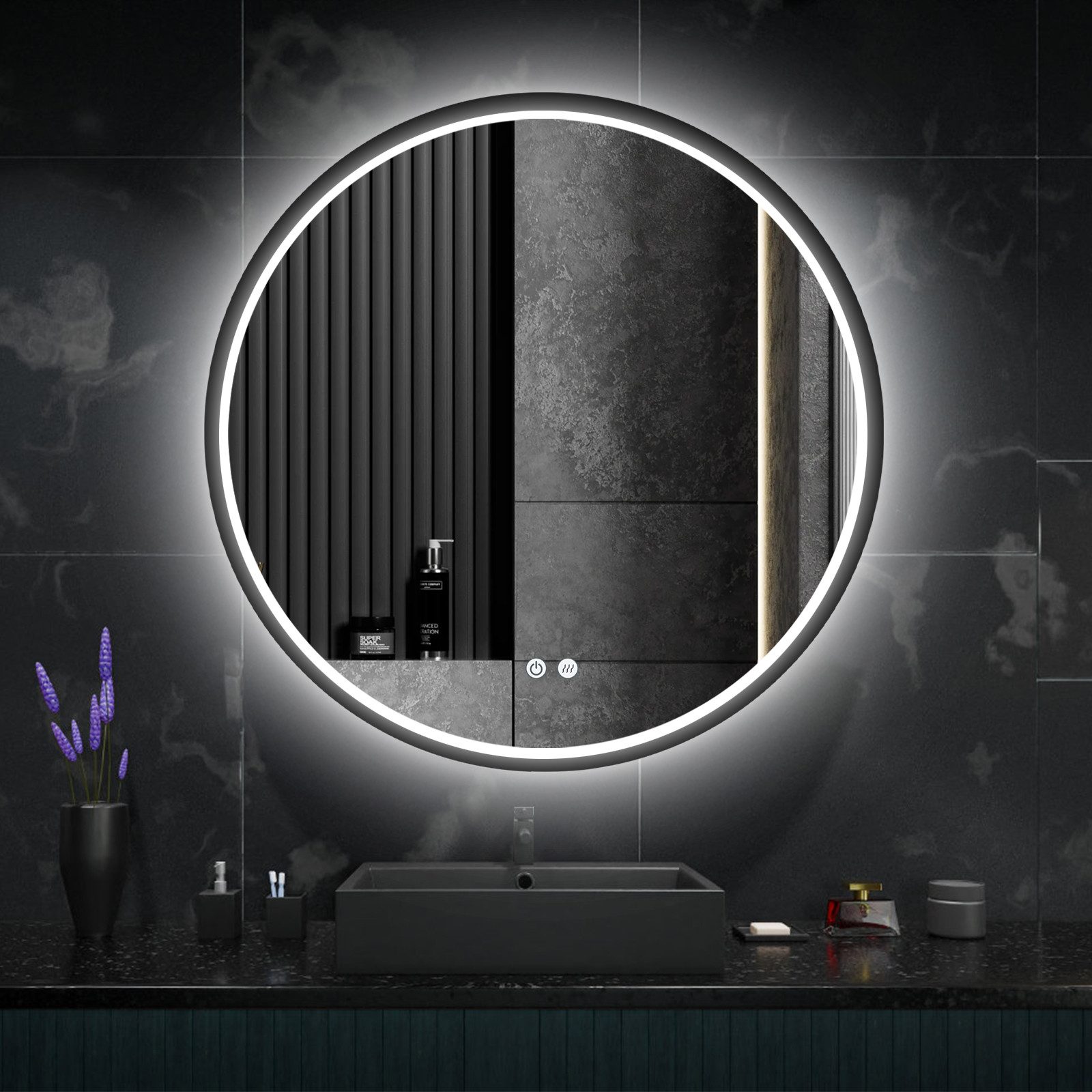 Apejoy Badspiegel 60 cm Round LED mit Beleuchtung und Antibeschlag (Badezim günstig online kaufen