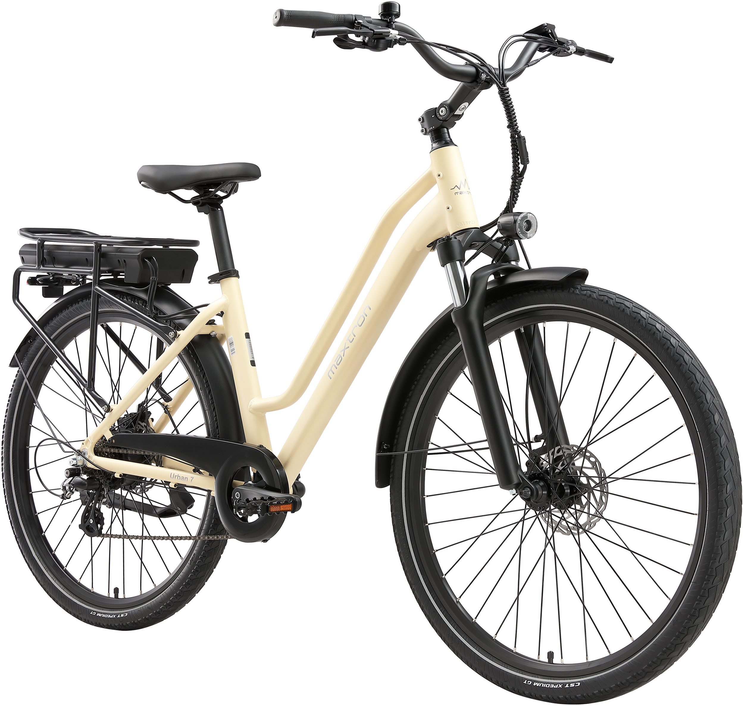 Maxtron E-Bike Cityrad Maxtron Urban 7 E-Citybike 28 Zoll, 7 Gang Shimano Altus Schaltwerk, Kettenschaltung, Heckmotor, 460,8 Wh, (Packung), Tiefeinsteiger für Damen