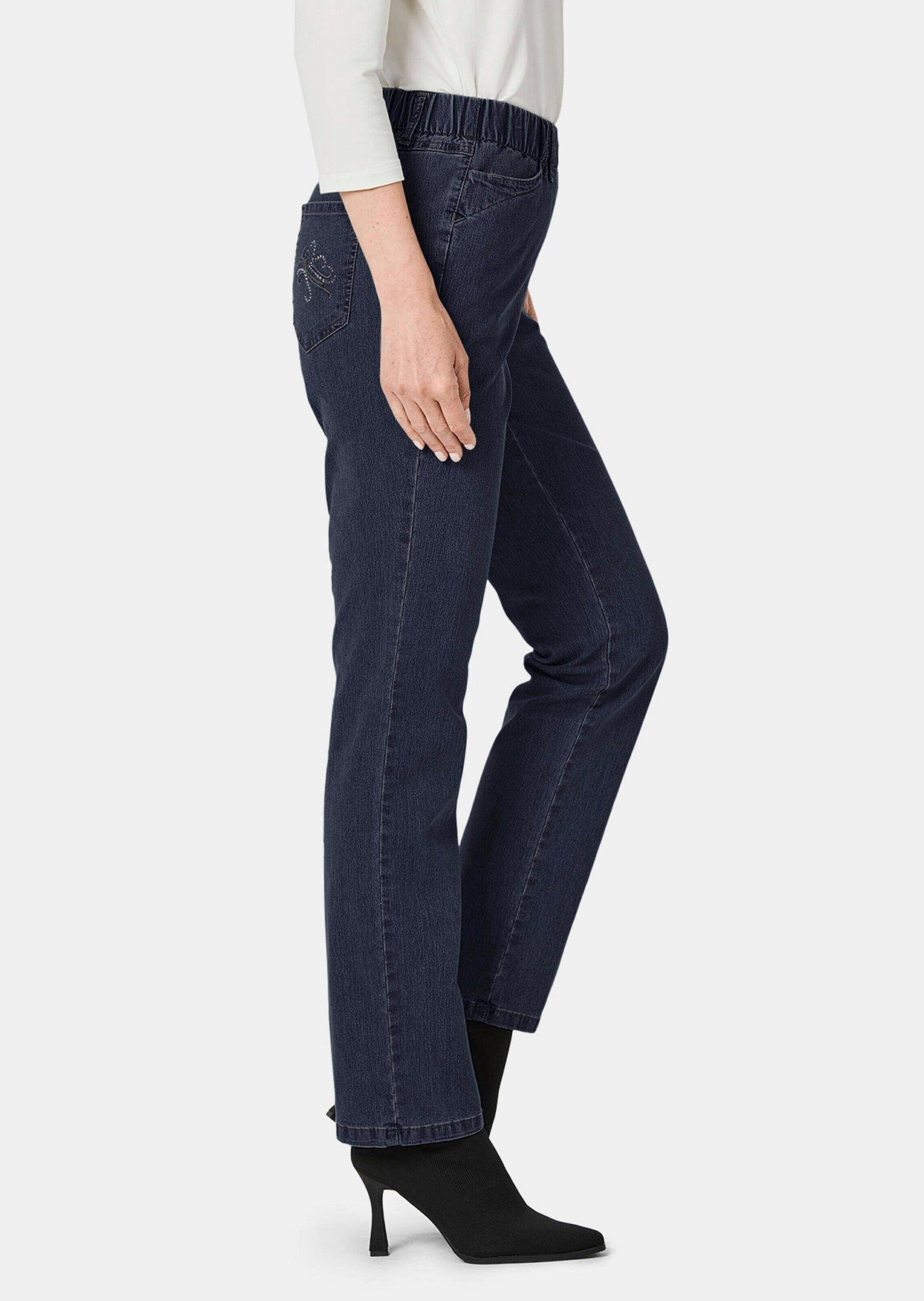 GOLDNER Bequeme Jeans Kurzgröße: Baumwollhose mit Rundumdehnbund Stretchjeans im 4-Pocket- Stil mit Taschen und Knöchellänge