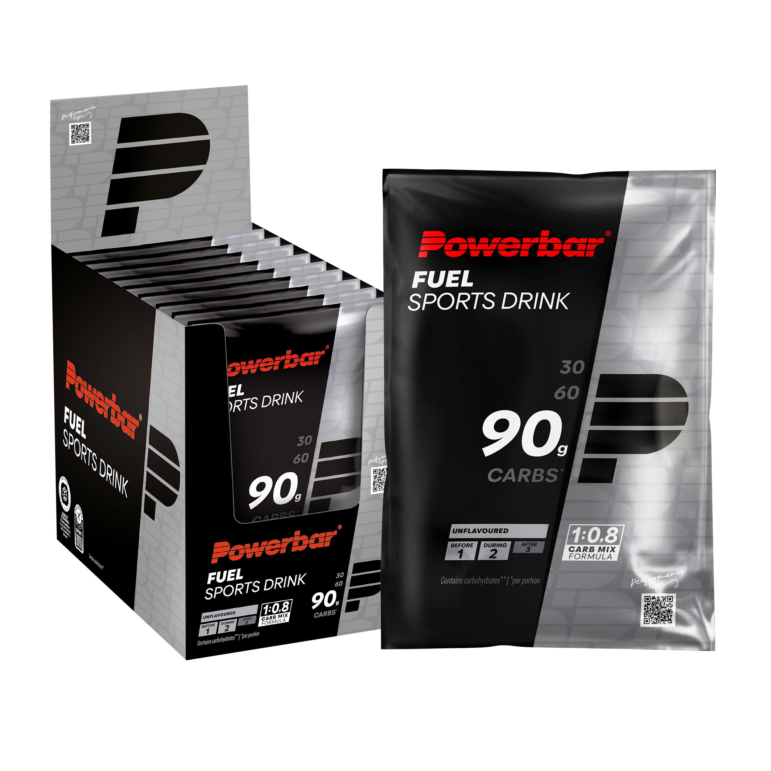PowerBar Kohlenhydratgetränk Fuel 90 Unflouvered High Carb Sports Drink 10x93 g Pulver, 10 er Display à 10 St., 930 g, Kohlenhydratverhältnis von 1:0,8
