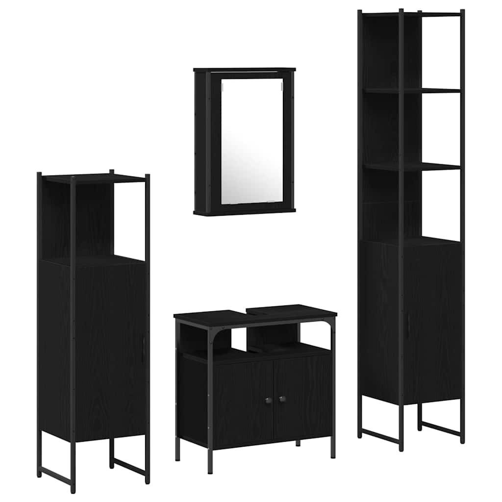 vidaXL Badezimmer-Set Badezimmermöbel-Set 4 stk. Schwarz Eichen-Optik, (4-St)