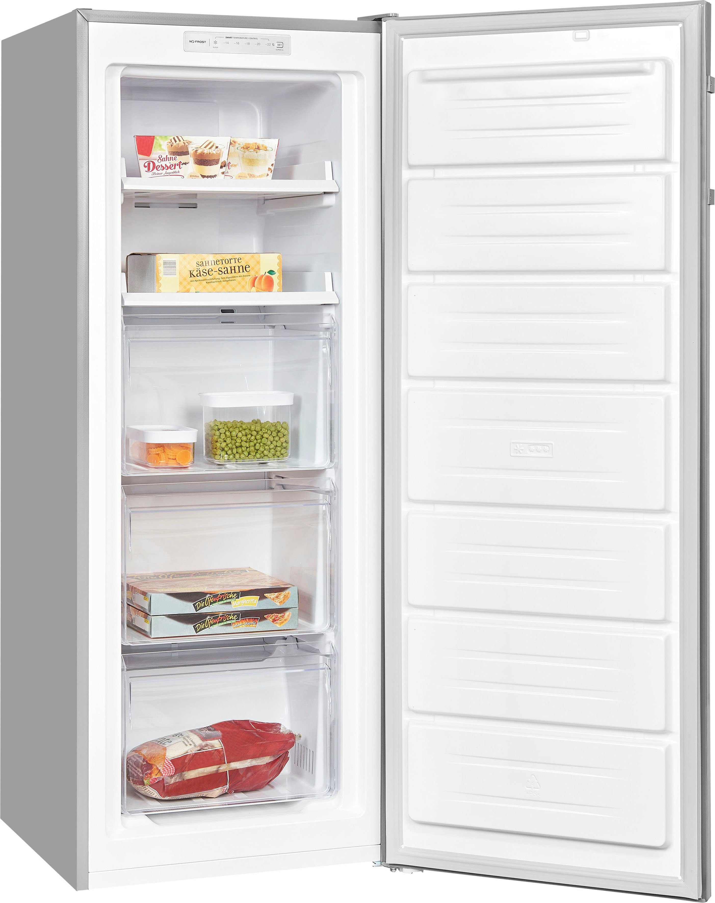 exquisit Gefrierschrank GS231-NF-H-040D weiss, 143 cm hoch, 54 cm breit, 4*-Gefrierschrank No Frost mit LED-Anzeige & praktischem Griff