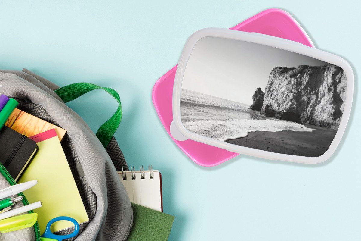 MuchoWow Lunchbox Strand - Klippe - Wellen - Fußstapfen, Kunststoff, (2-tlg), Brotdosen, Lunch Box, Brotbox für Kinder und Erwachsene