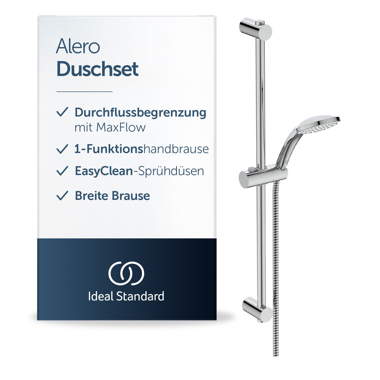 Ideal Standard Brausegarnitur Alero, Wassersparend, Breite Brause, Einfache Montage