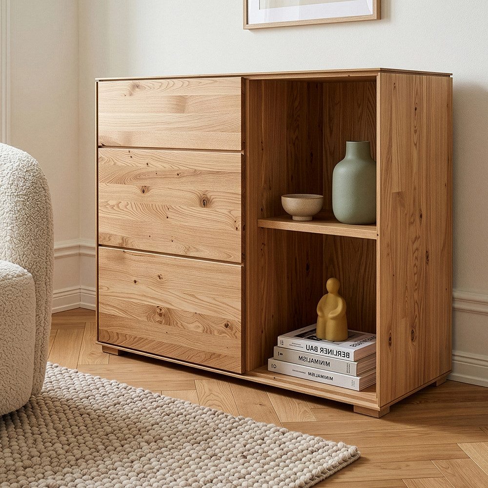 Lomadox Sideboard WYNDHAM-69, Kommode 98cm, stehend/hängend, Wildeiche massiv geölt