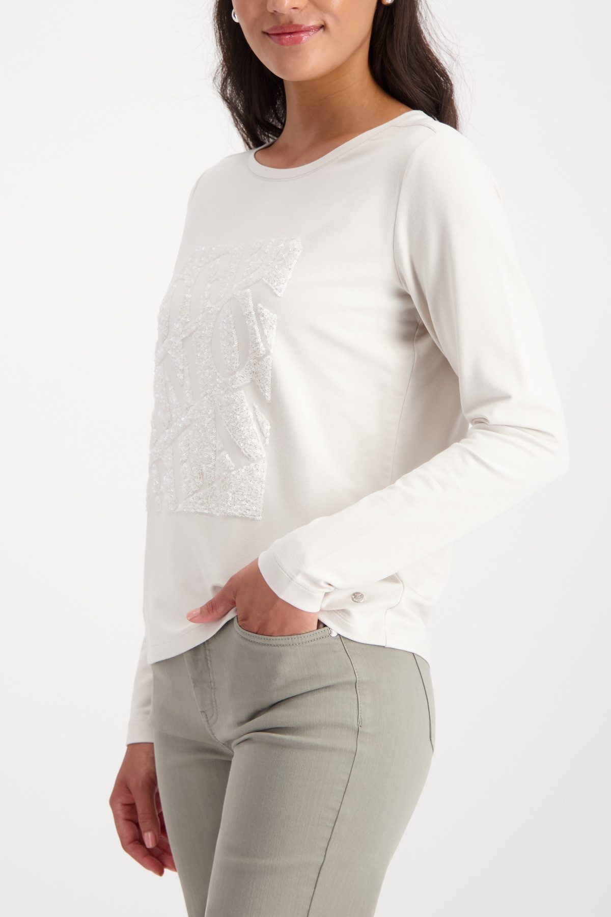 Monari Langarmshirt Shirt Pailletten Stick Regular fit mit Rundhalsausschnitt