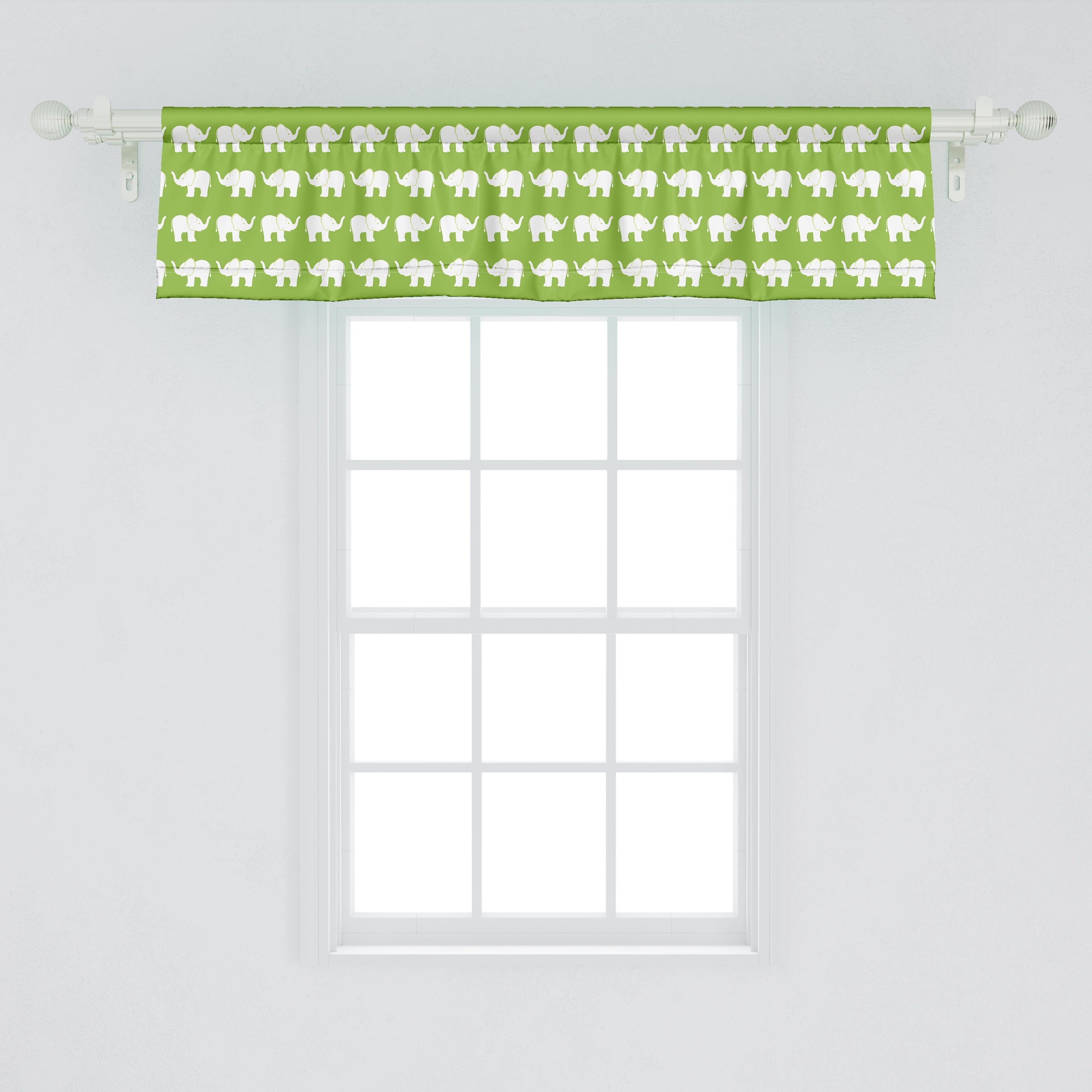 Scheibengardine Vorhang Volant für Küche mit Schlafzimmer Stangentasche, Lindgrün Dekor Animal Elefant auf Abakuhaus, Art Microfaser