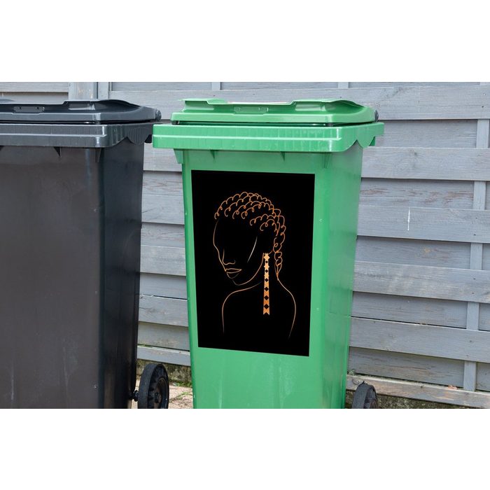 MuchoWow Wandsticker Frau - Gold - Ohrring - Strichzeichnung (1 St) Mülleimer-aufkleber Mülltonne Sticker Container Abfalbehälter QR11044