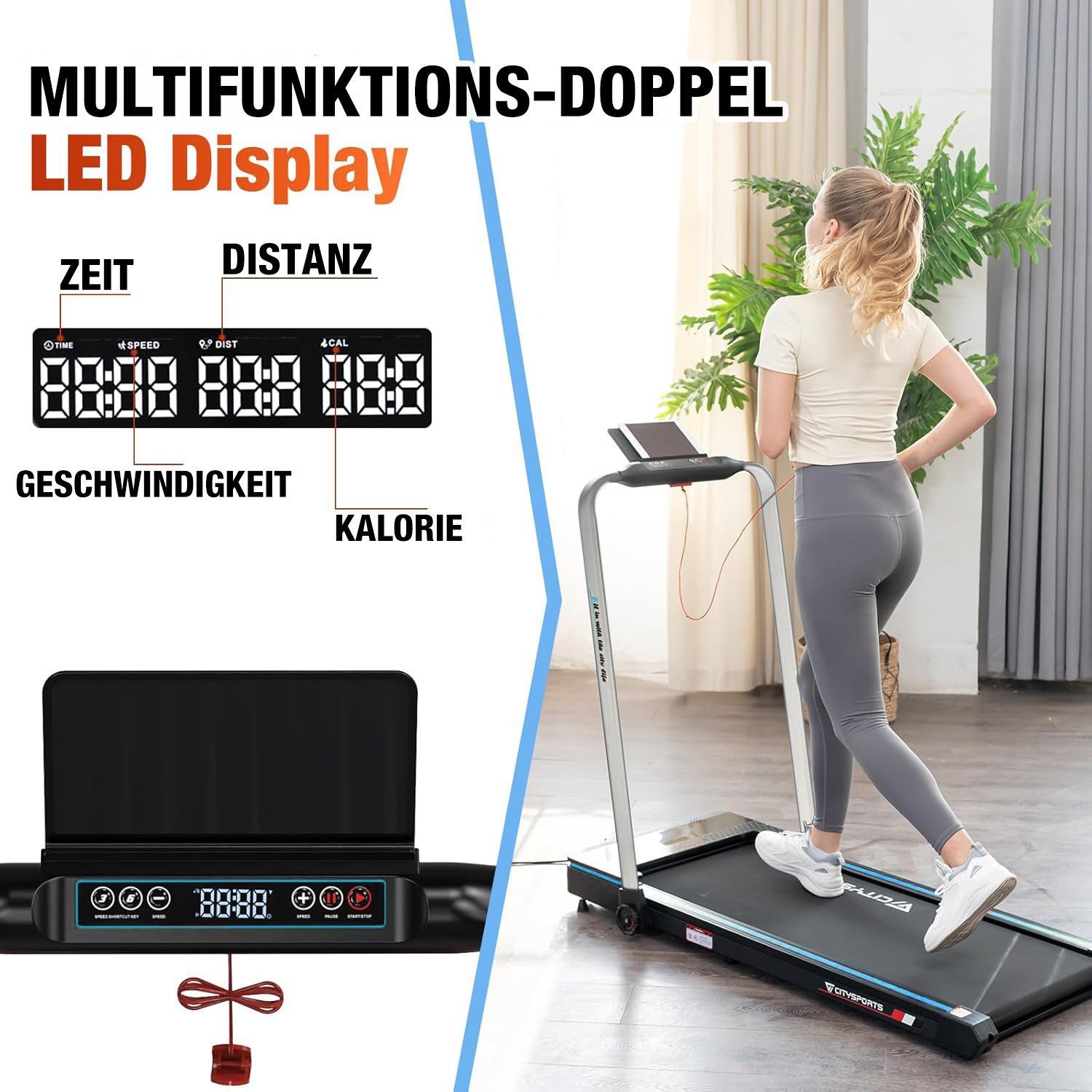 CITYSPORTS Laufband WP3S Klappbares Laufband für Zuhause 1400W Walking/Jogging Pad (Tool kits,Schmiermittel), 1-12km/h Max.Tragfähigkeit 120 kg, Bluetooth APP-Funktion