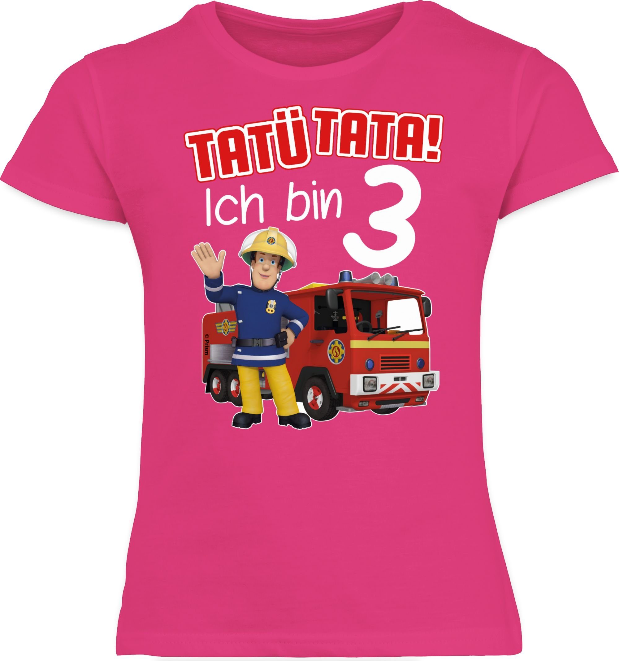 Feuerwehrmann Mädchen Fuchsia 1 Shirtracer Sam Tata! bin Ich 3 Geburtstag Tatü T-Shirt