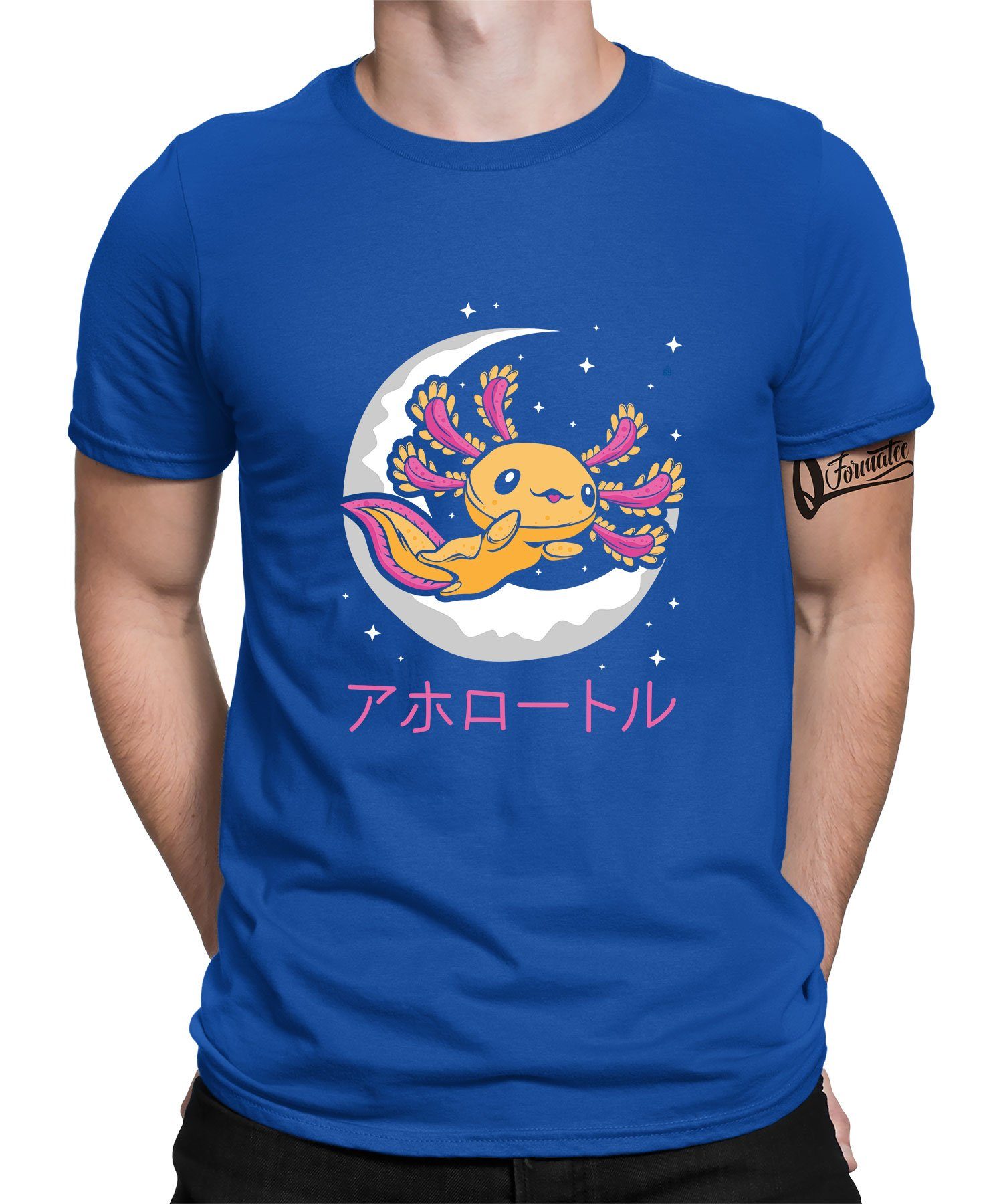 Blau Formatee Axolotl T-Shirt Pastell Japan Herren Kurzarmshirt Quattro Ästhetik (1-tlg) Anime Goth - Kawaii