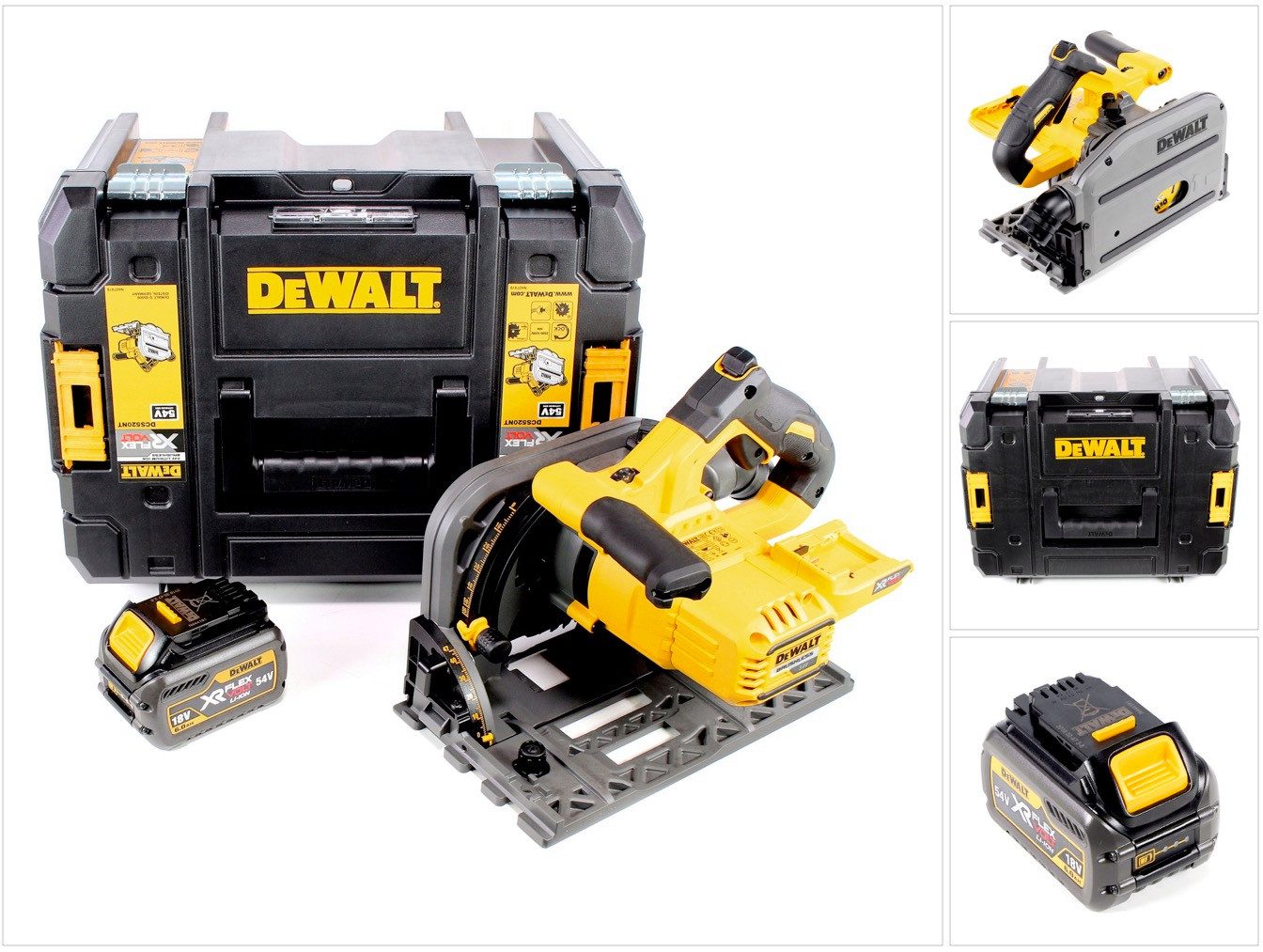 DeWalt Kompakt-Handkreissäge DCS 520 Akku Tauchsäge 54 V Flexvolt 165 mm + 1x Akku 6,0 Ah + T-STAK